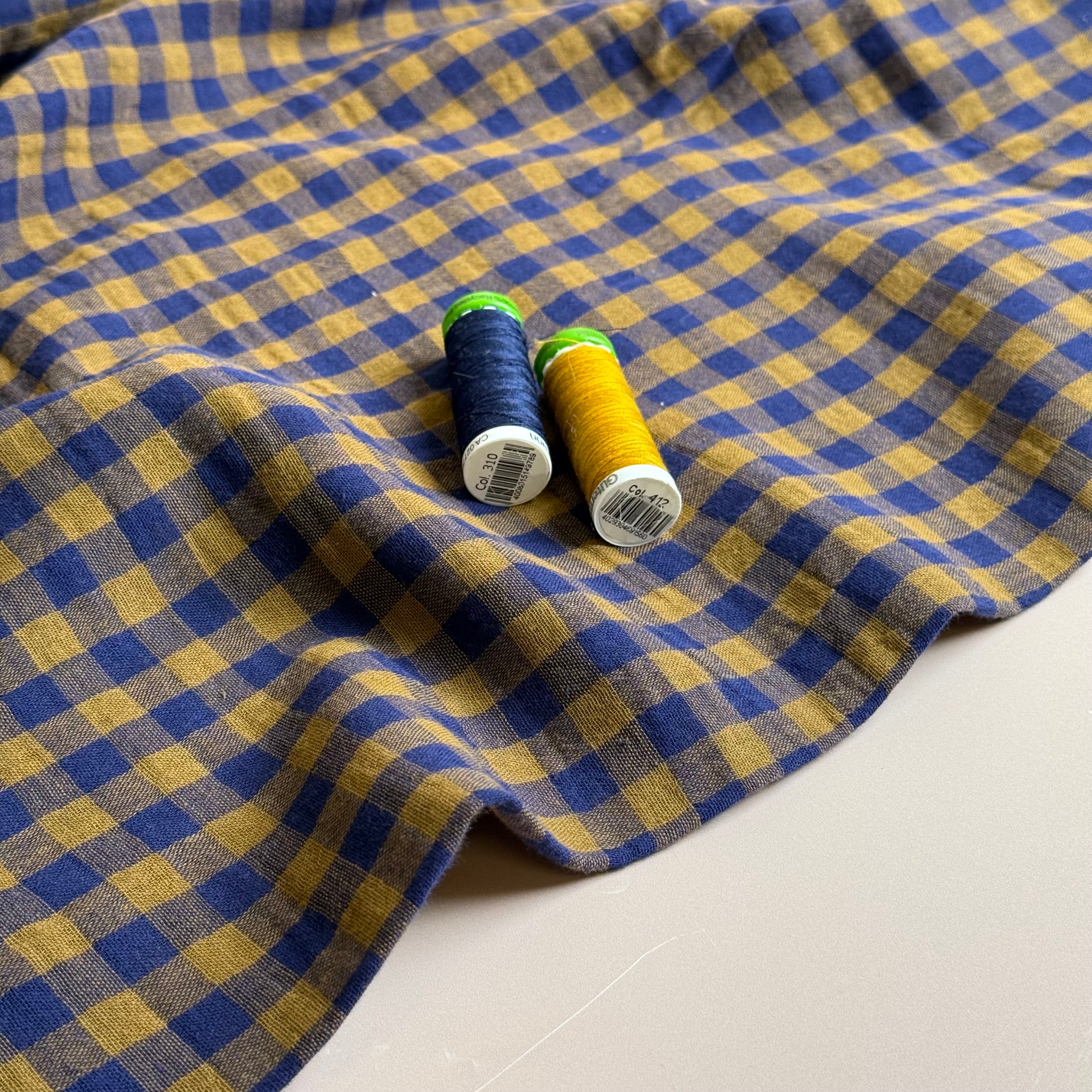 Reversible Navy & Gold Gingham Cotton Double Gauze