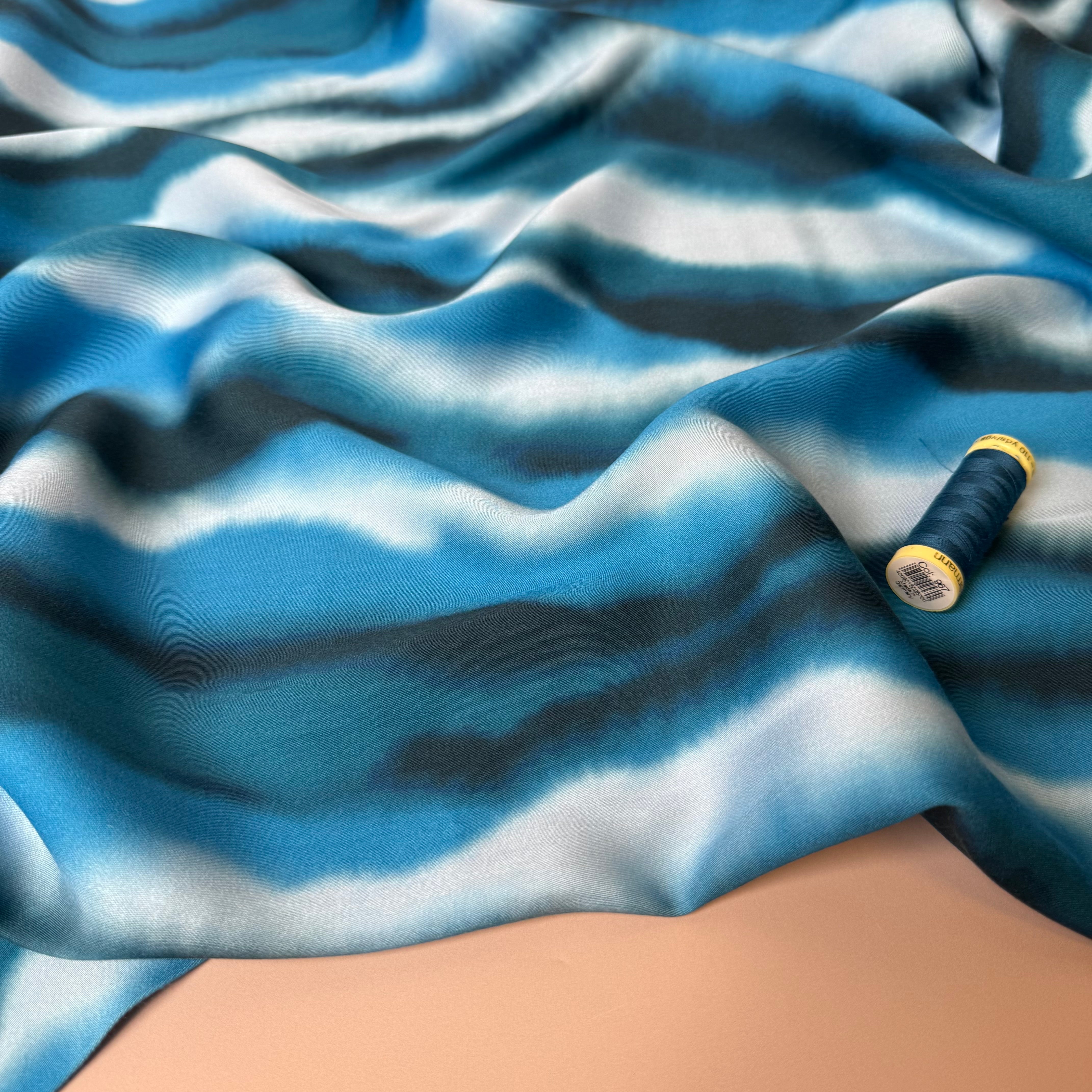 Ocean Waves Viscose Sateen Fabric