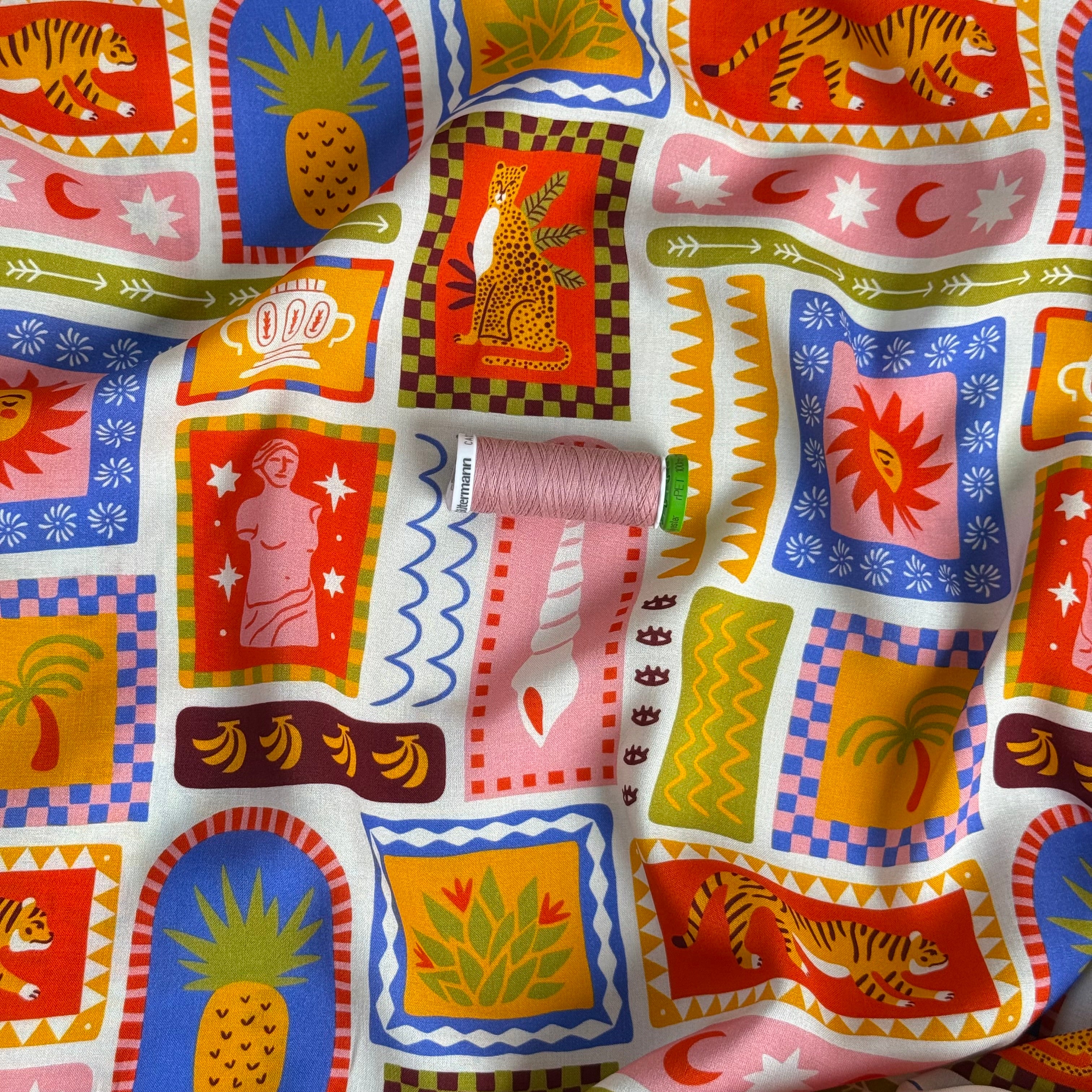 REMNANT 2.46 Metres - Summer Postcard Viscose Lawn Fabric