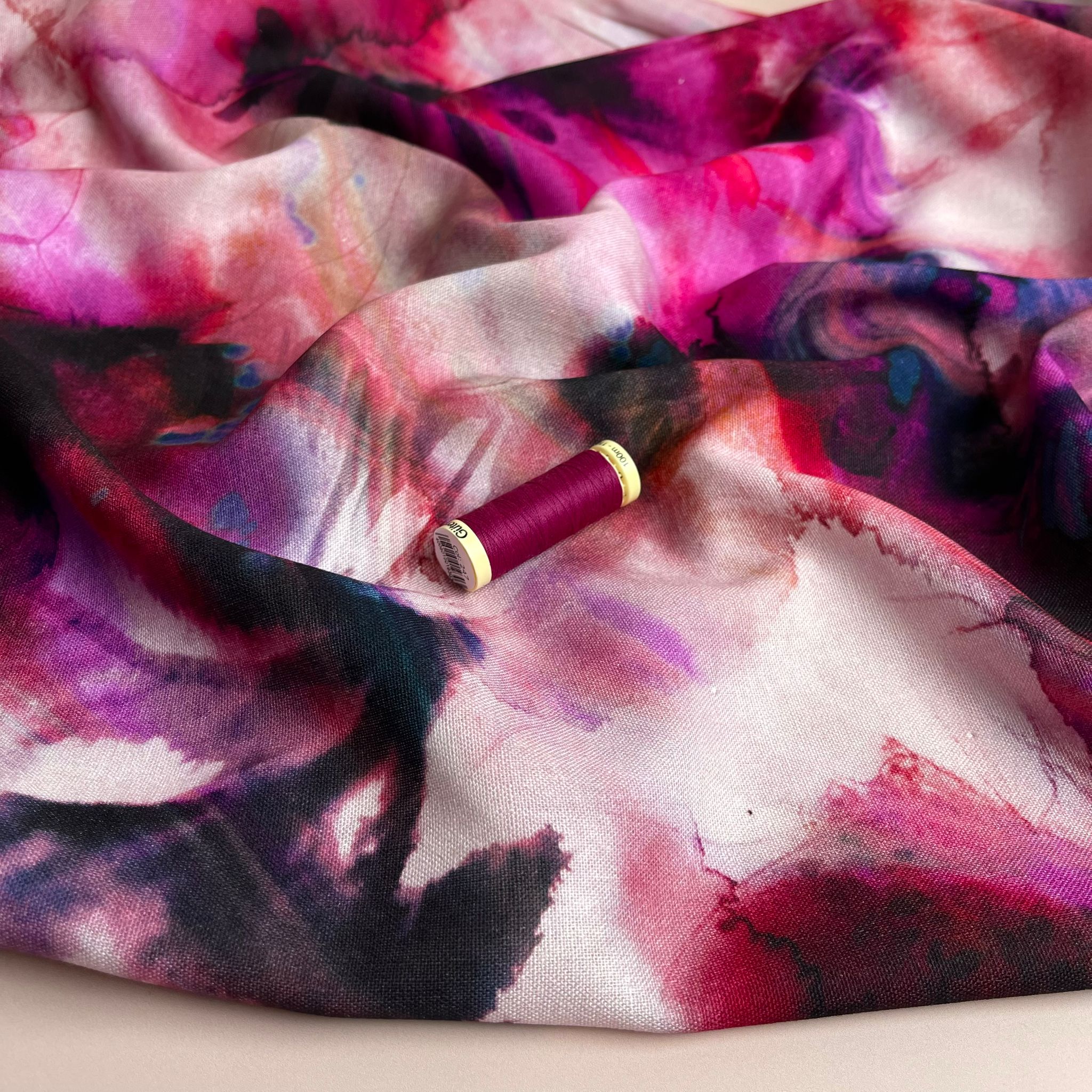 Bold Magenta Blooms Viscose Linen Fabric