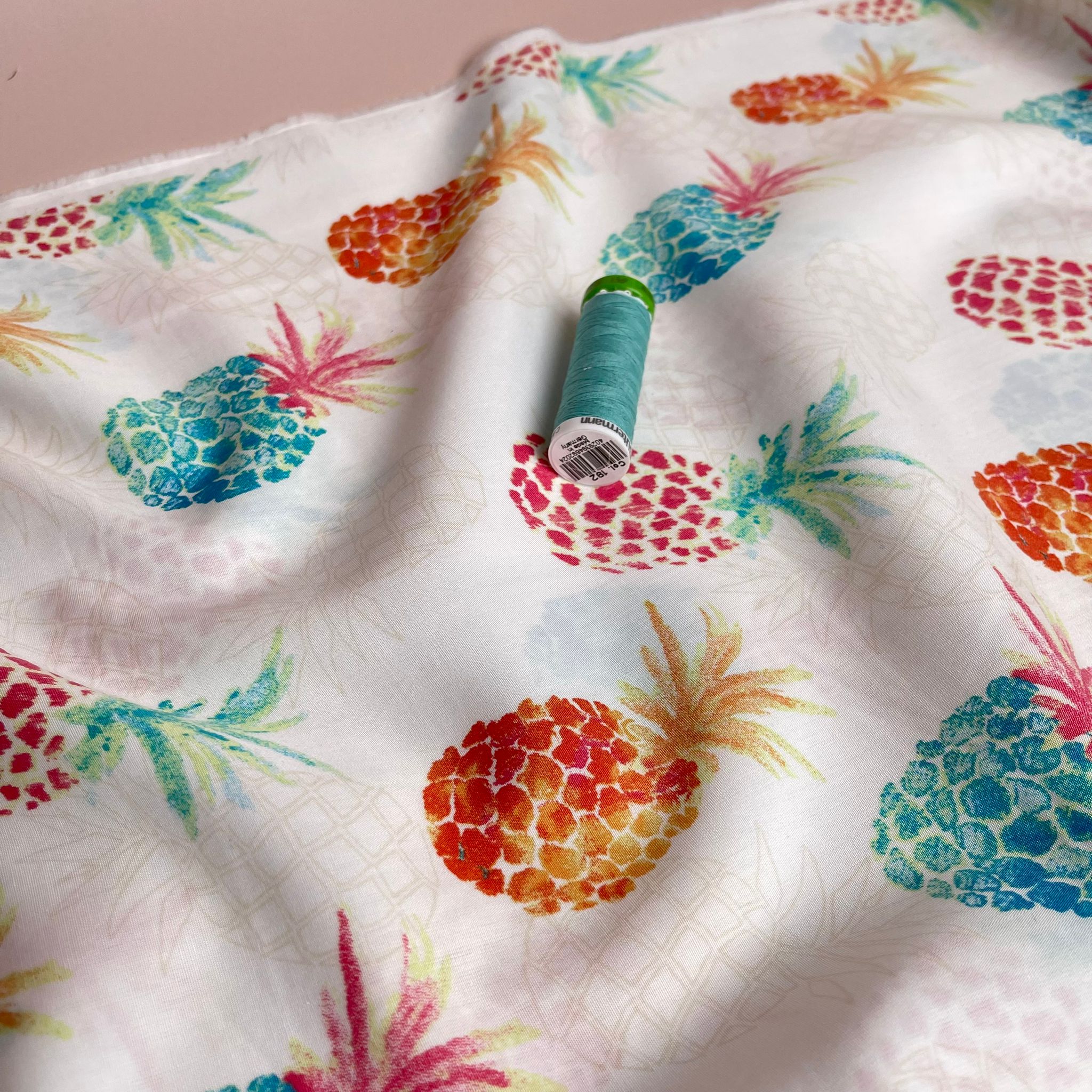 Ex-Designer Tropical Pineapples Cotton Poplin Fabric