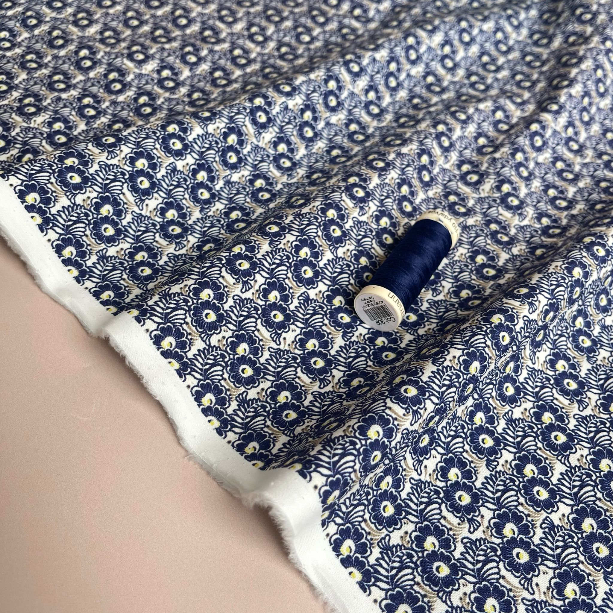 Navy Meadow Cotton Poplin Fabric