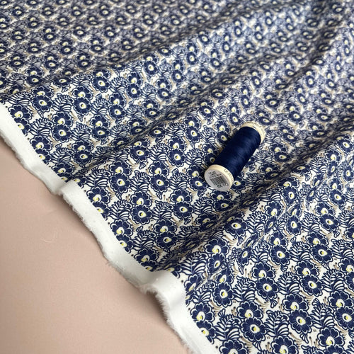 Navy Meadow Cotton Poplin Fabric