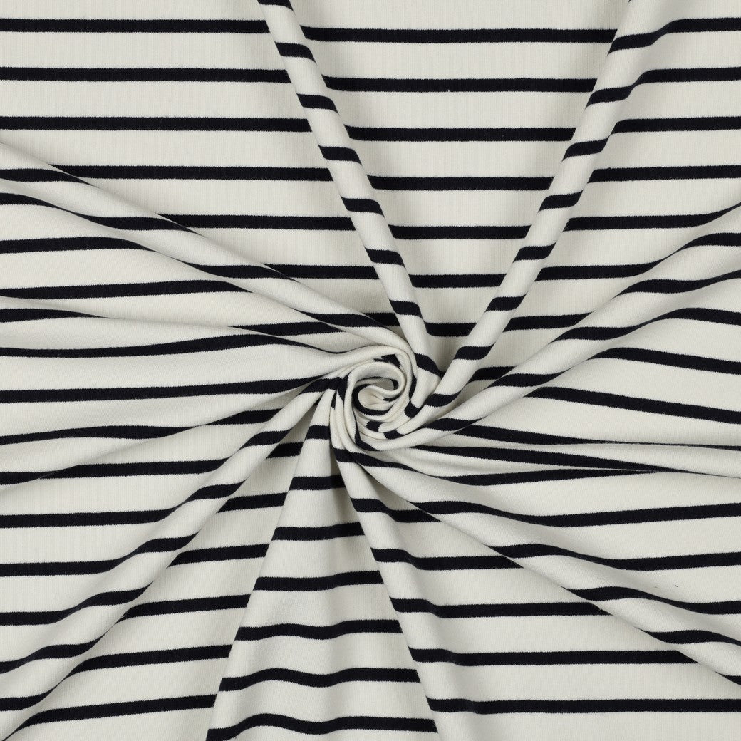 Yarn Dyed Navy Stripes on Ecru Cotton French Terry