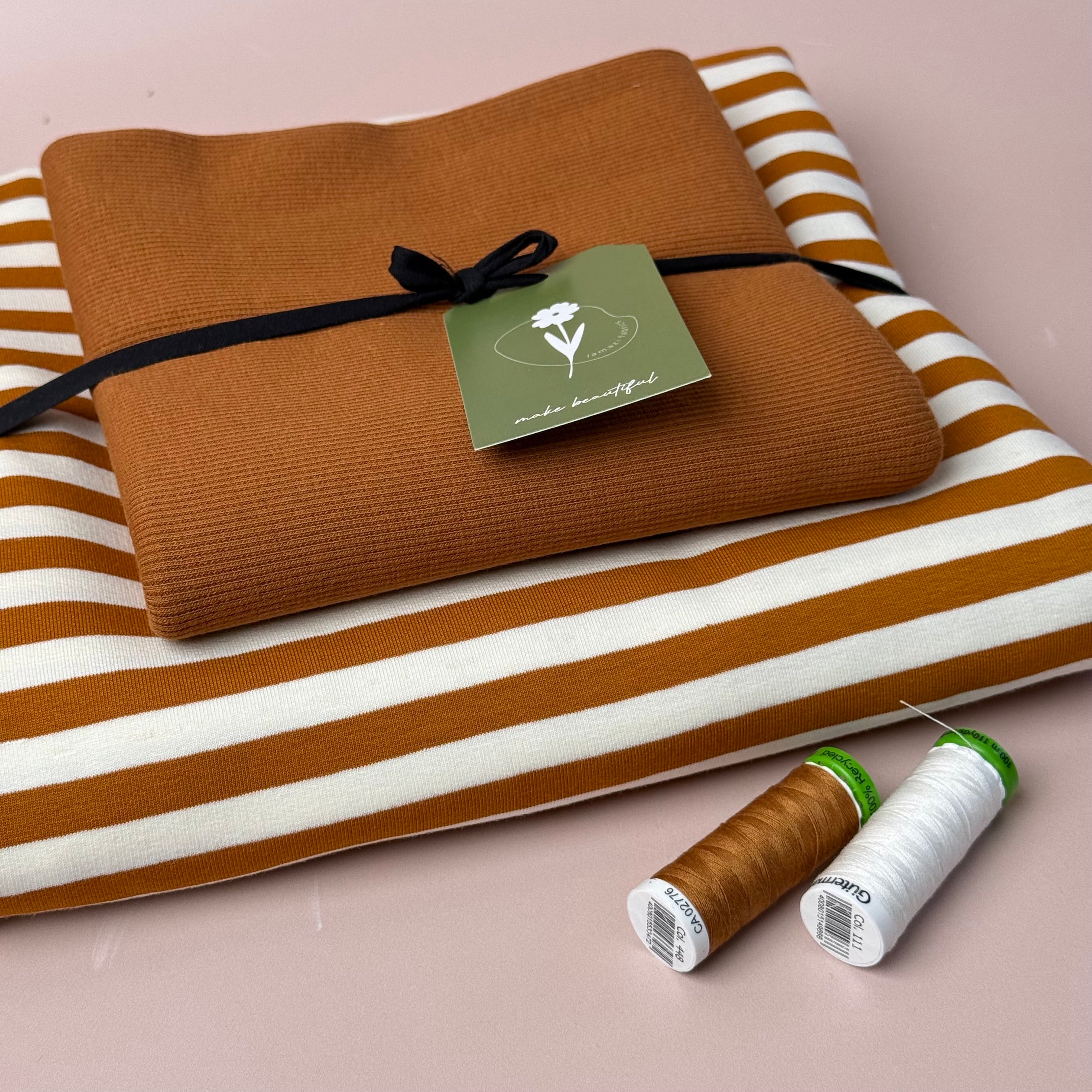 Colour Bundles - Toffee Stripe Cotton French Terry & Ribbing