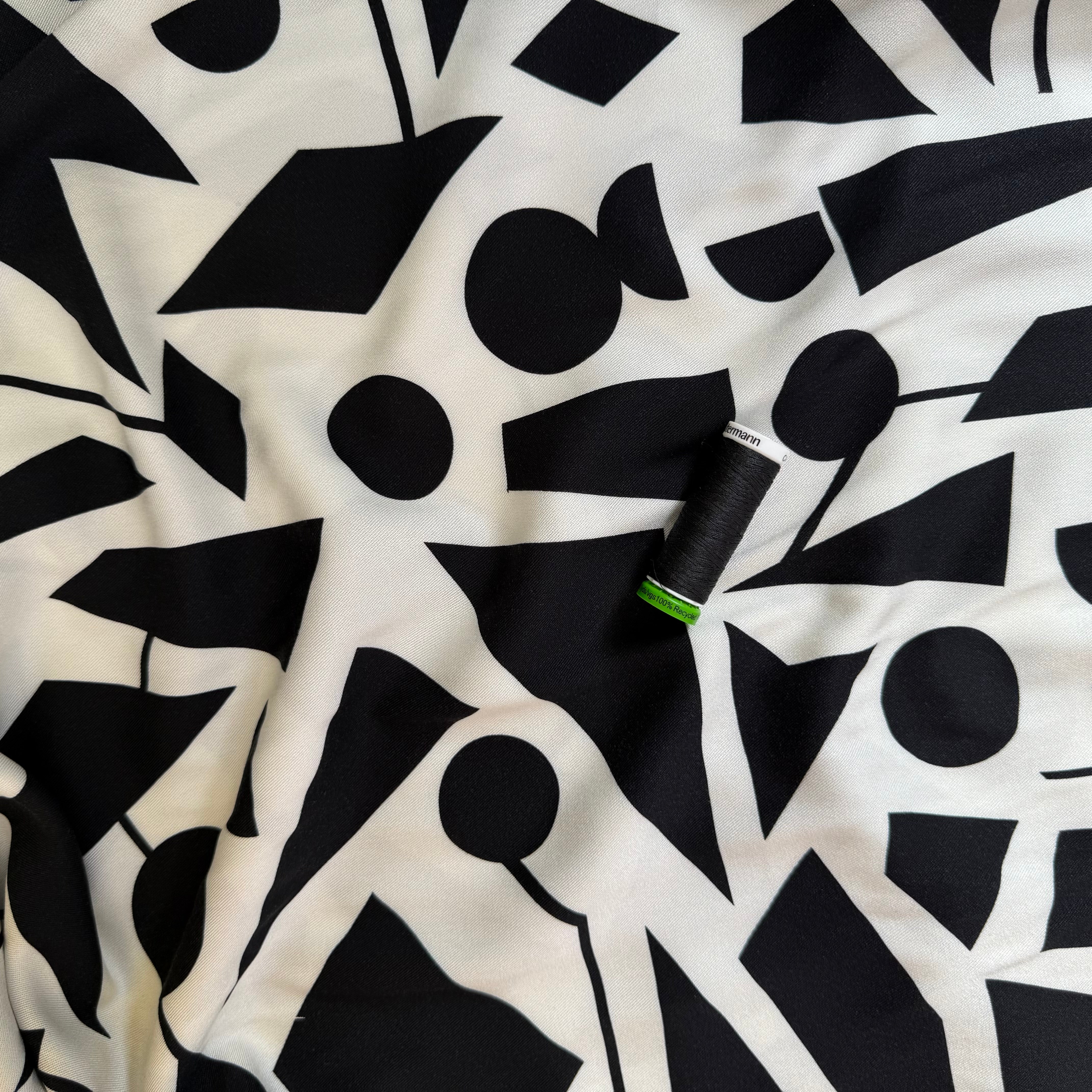 Light & Lush - Monochrome Shapes Viscose Twill Fabric