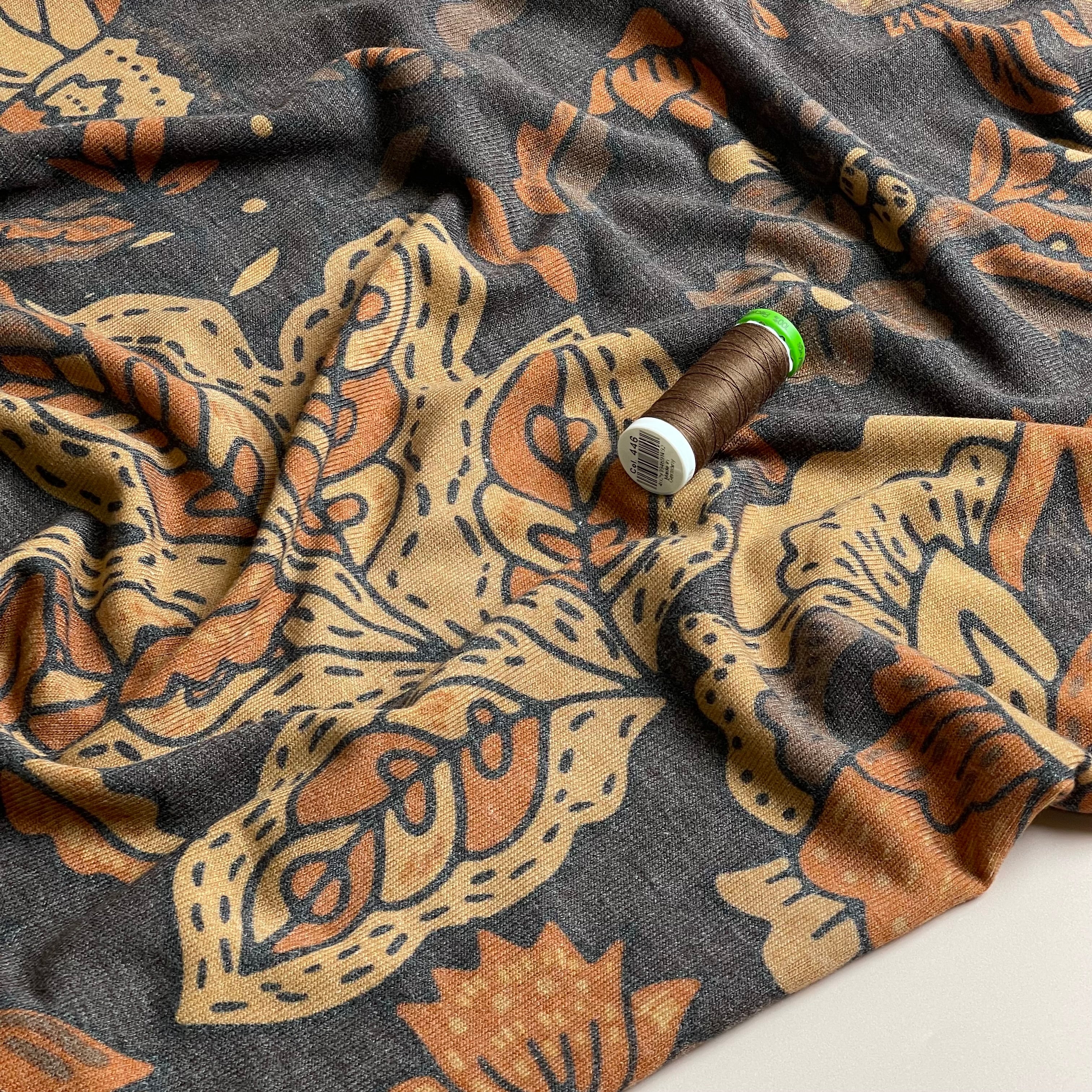Autumn Flowers Brown Light Viscose Blend Knit