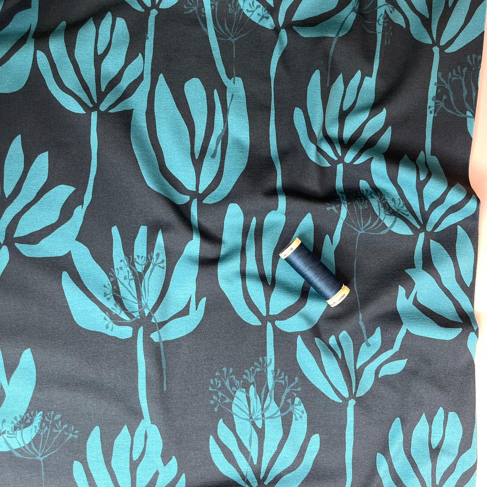 Danish Design - Turquoise Flowers Cotton Jersey Fabric