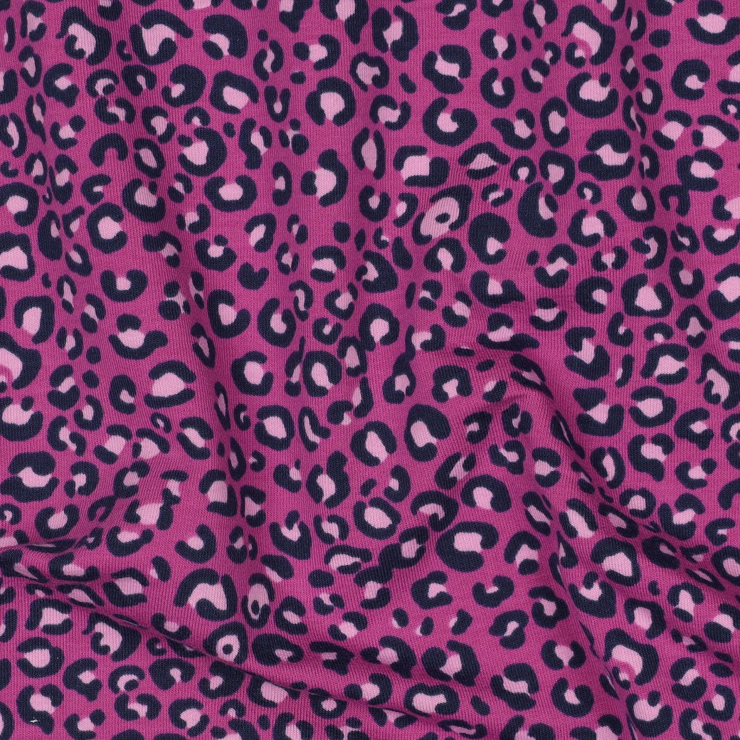 Animal Print Pink Cotton French Terry Fabric