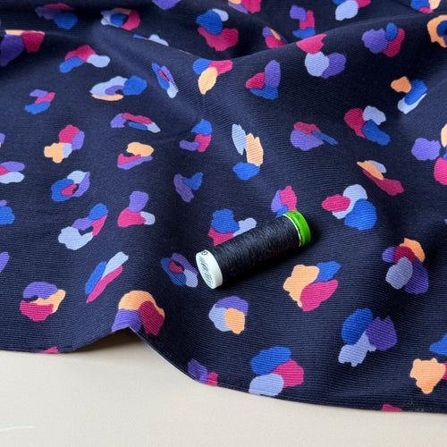 Rainbow Leopard on Navy Cotton Needlecord