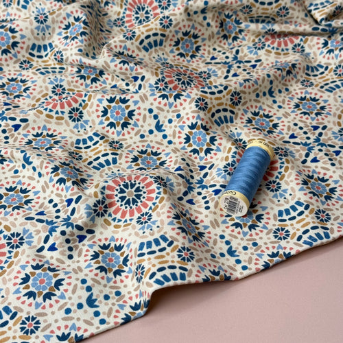 Danish Design - Ornaments Blue on Off-white Cotton Jersey