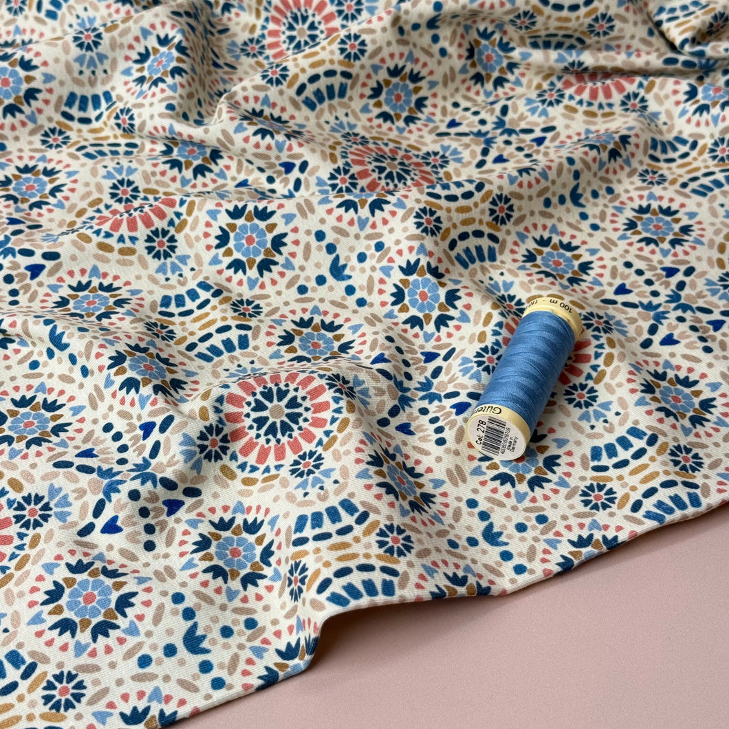 Danish Design - Ornaments Blue on Off-white Cotton Jersey
