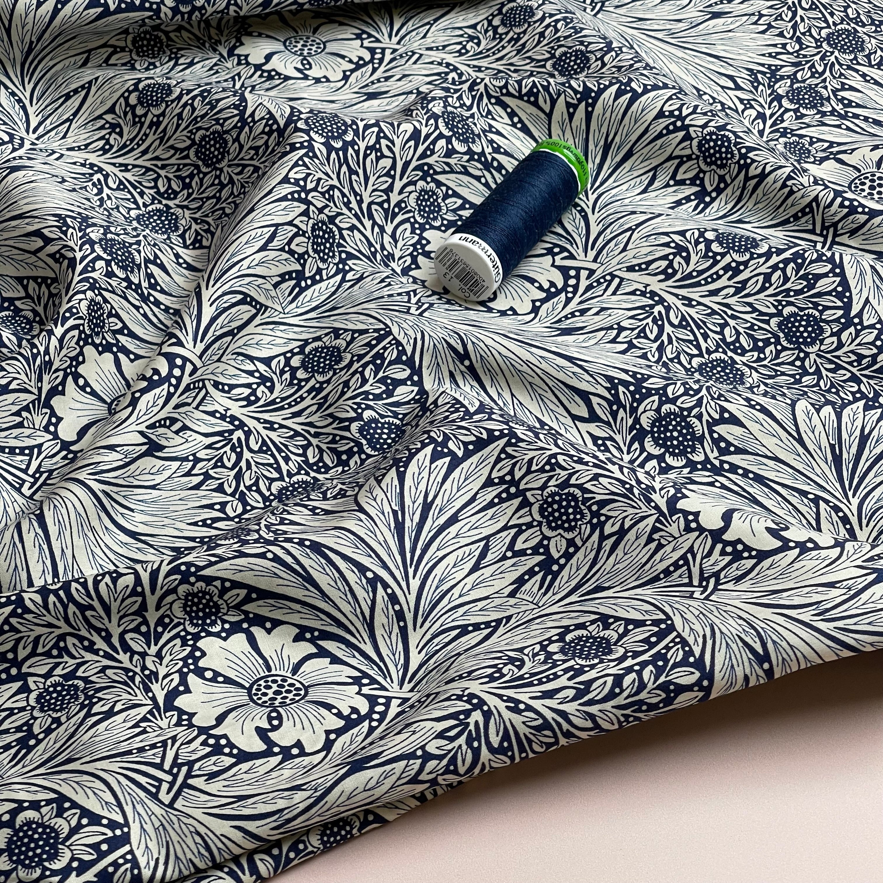 Victoria Navy Cotton Lawn Fabric