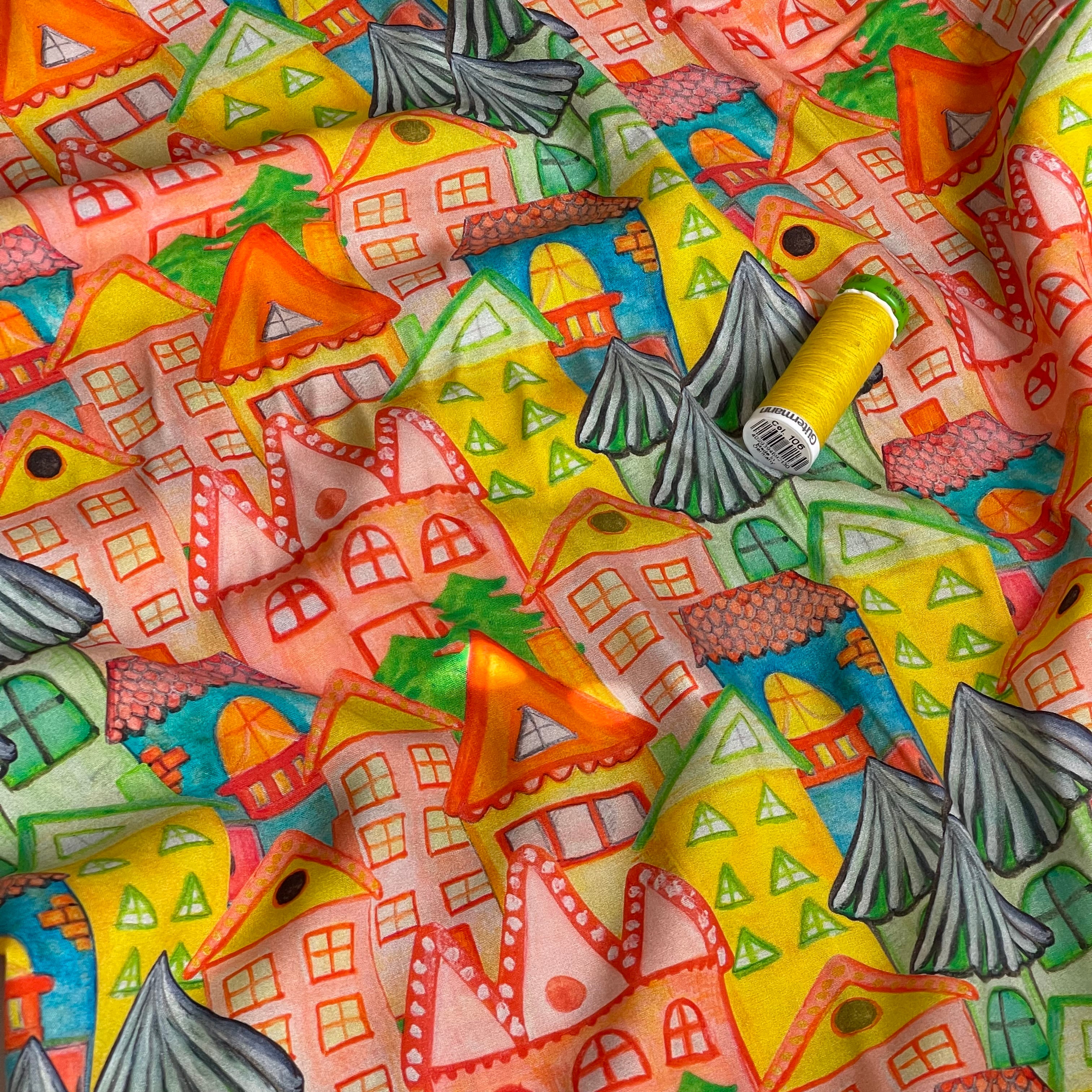 Playful Houses Viscose Poplin Fabric