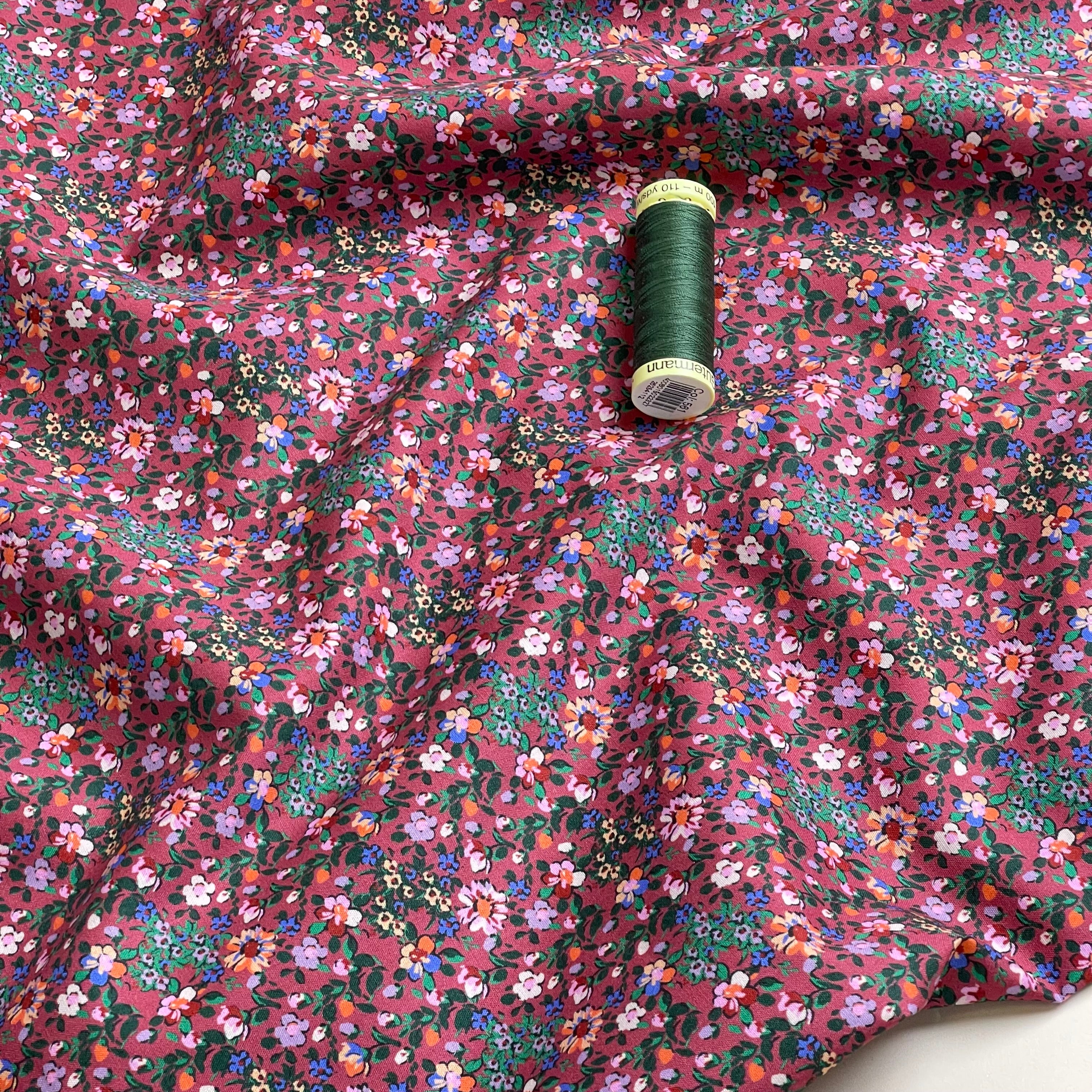 Ditsy Burgundy Flowers Fine Cotton Poplin Fabric