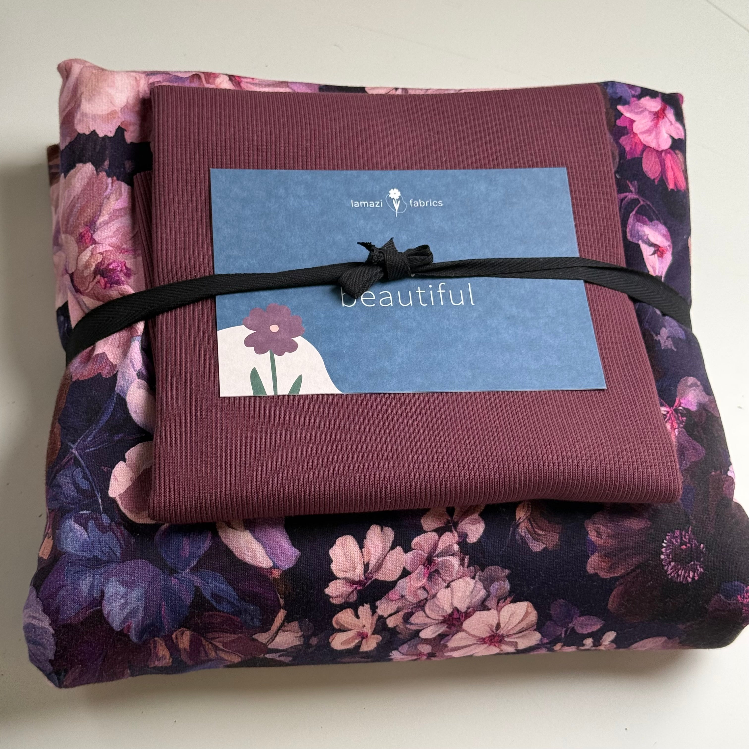 Colour Bundles - Autumn Bouquet Navy Cotton French Terry & Matching Ribbing