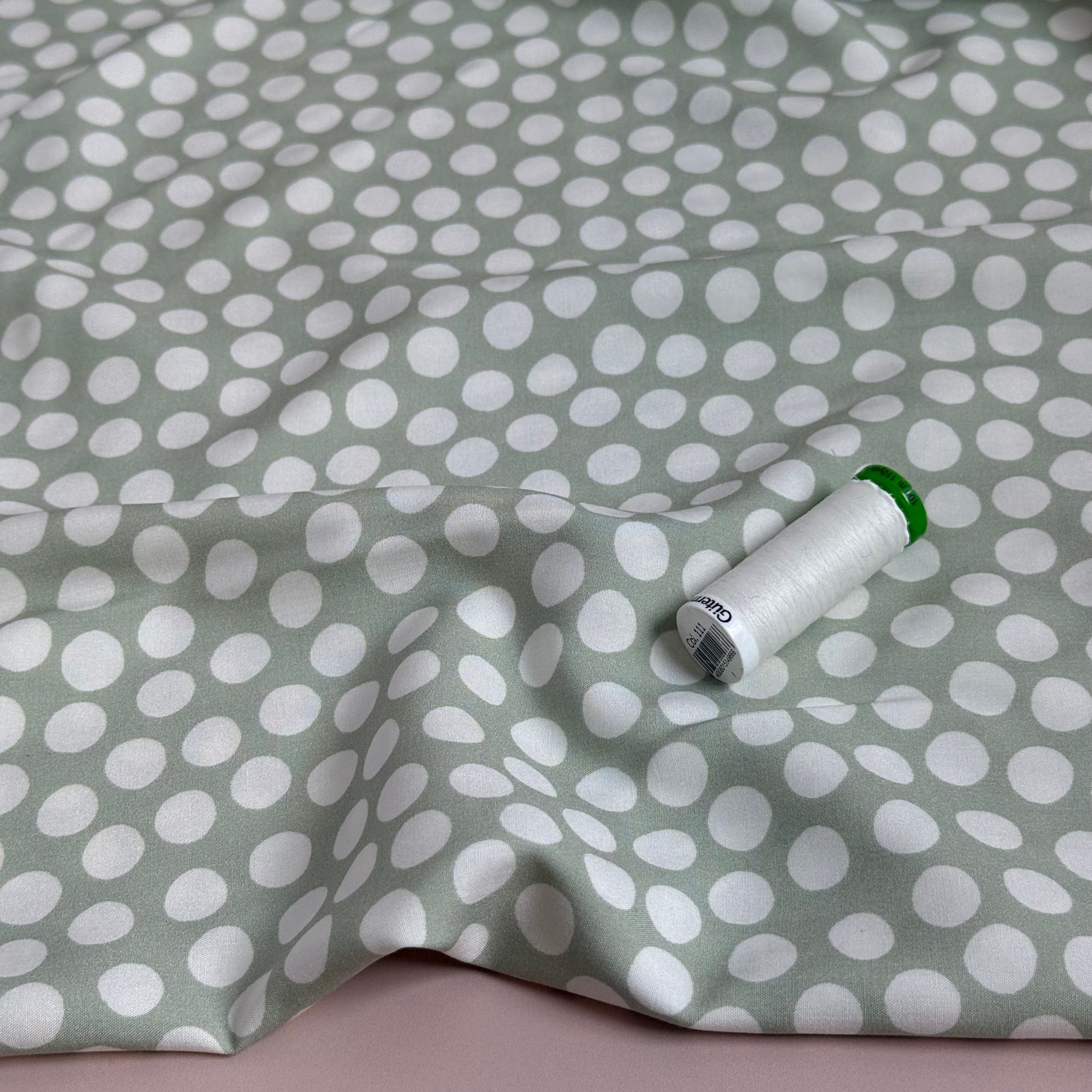 Snow Dots Sage Green Viscose Poplin Fabric