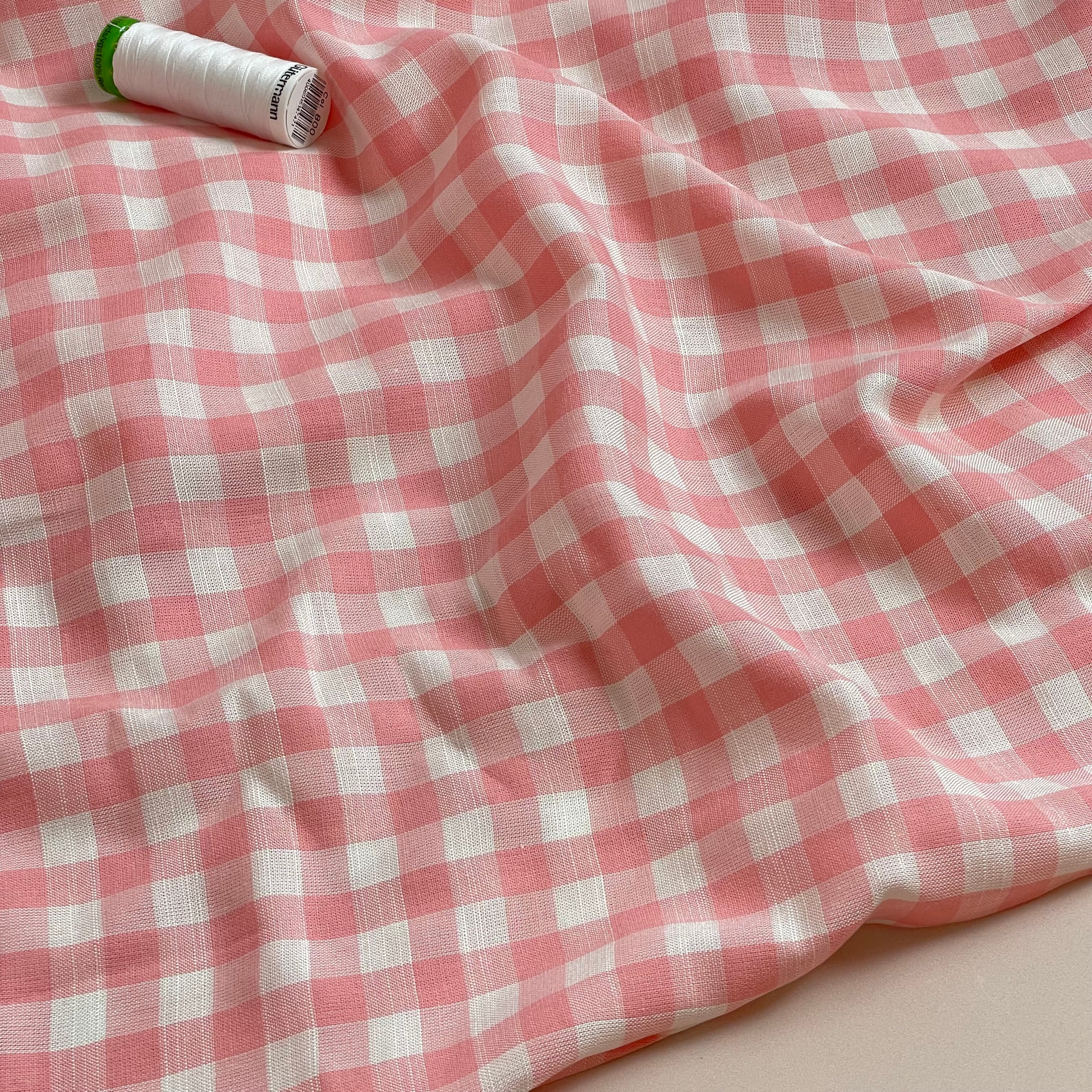 Ex-Designer Deadstock - Pink & White Gingham Viscose Fabric
