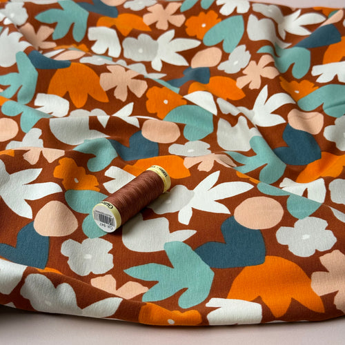 Autumn Flowers Cotton Jersey Fabric