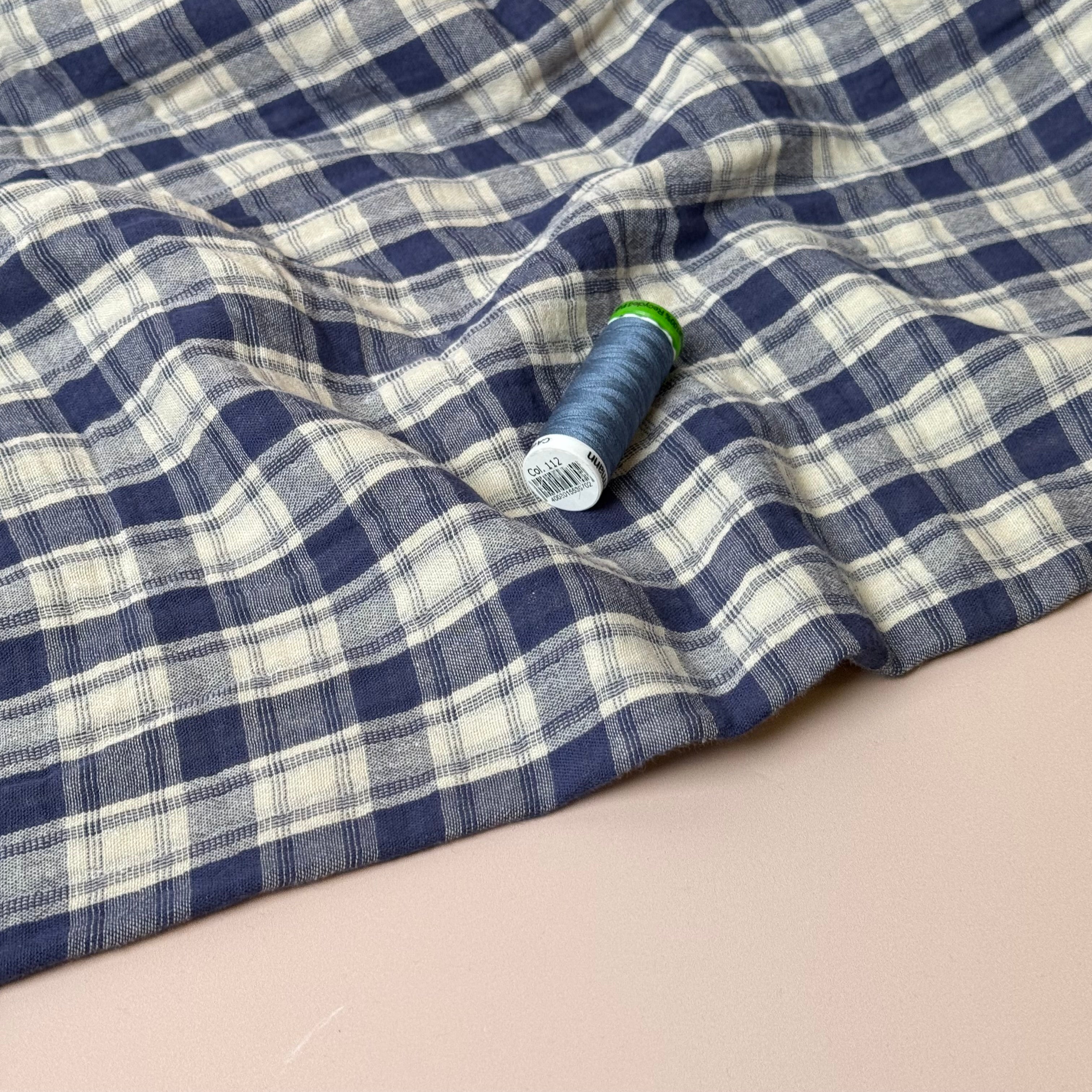 Reversible Blue Checks and Stripes Cotton Double Gauze
