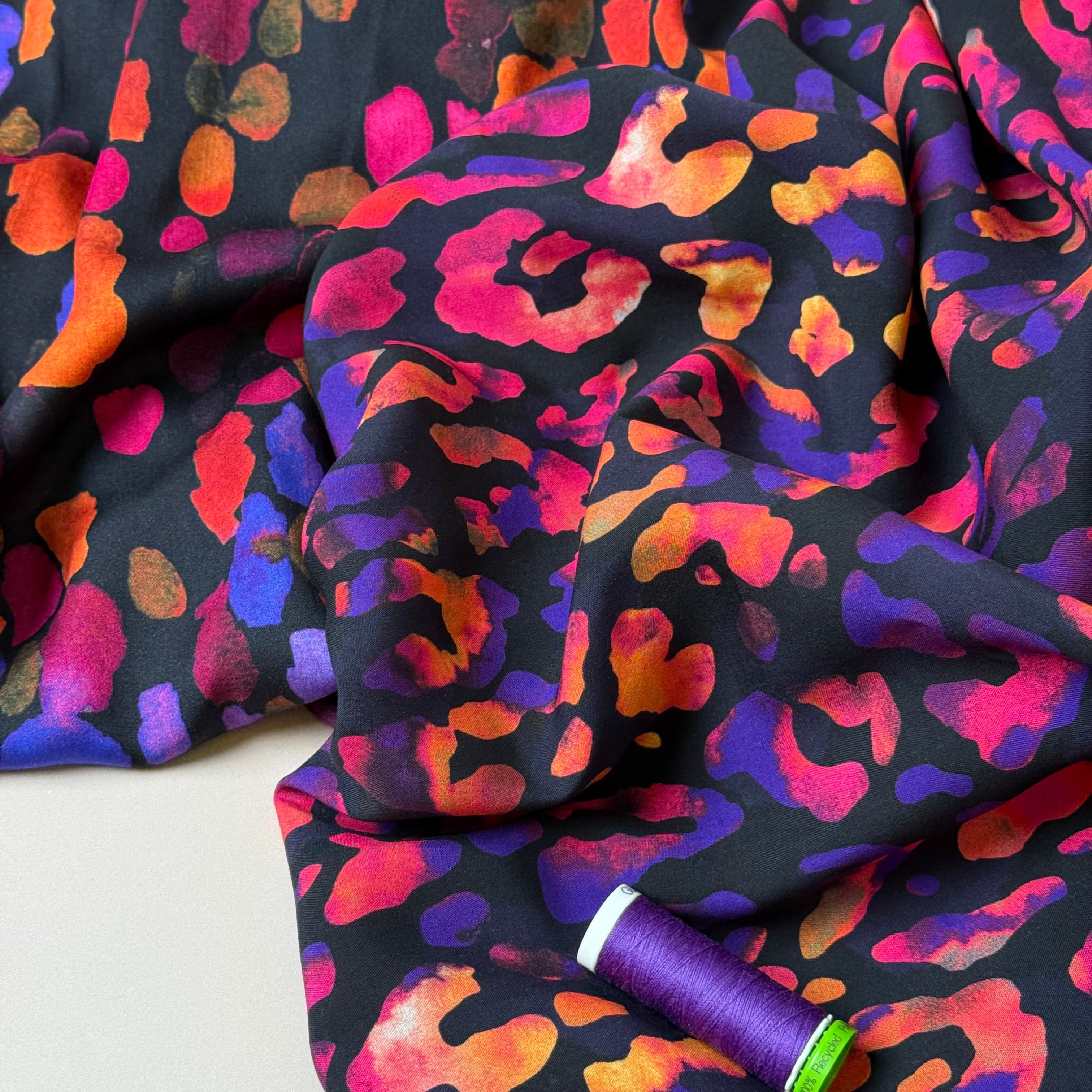 Leopard Print in Purple Night Viscose Fabric