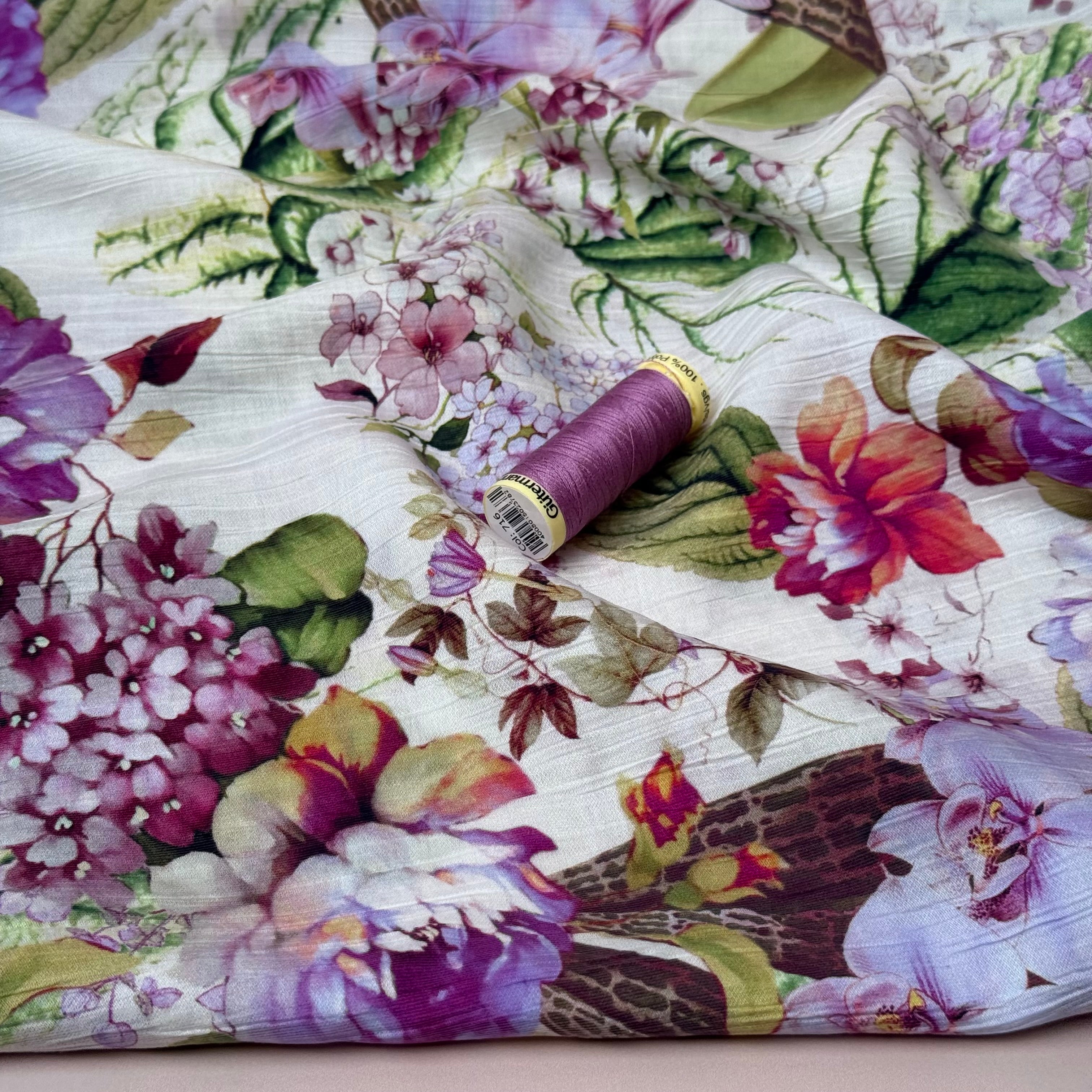 Botanical Blooms Lilac Textured Viscose Fabric