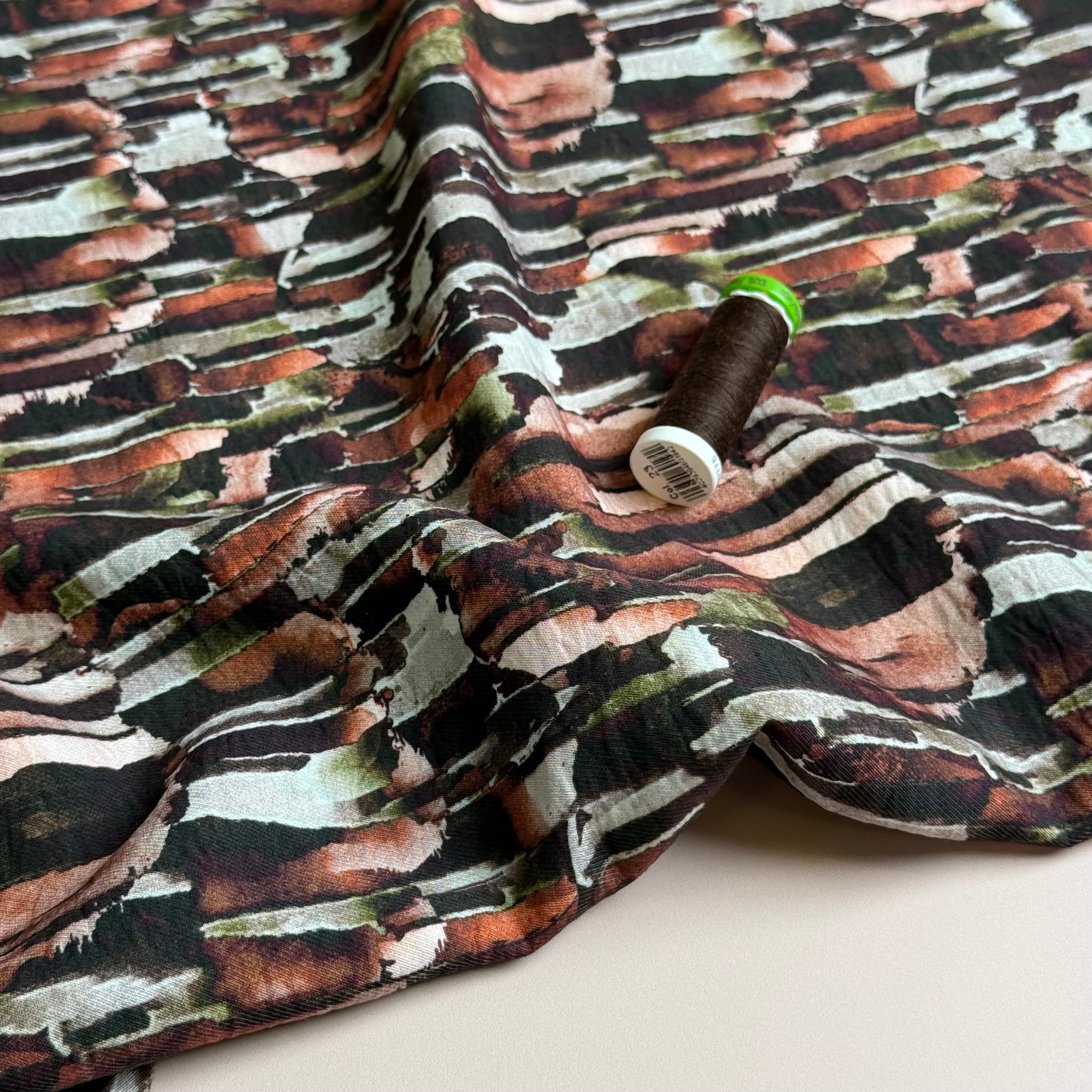 Painterly Rocks Brown Fine Viscose Twill