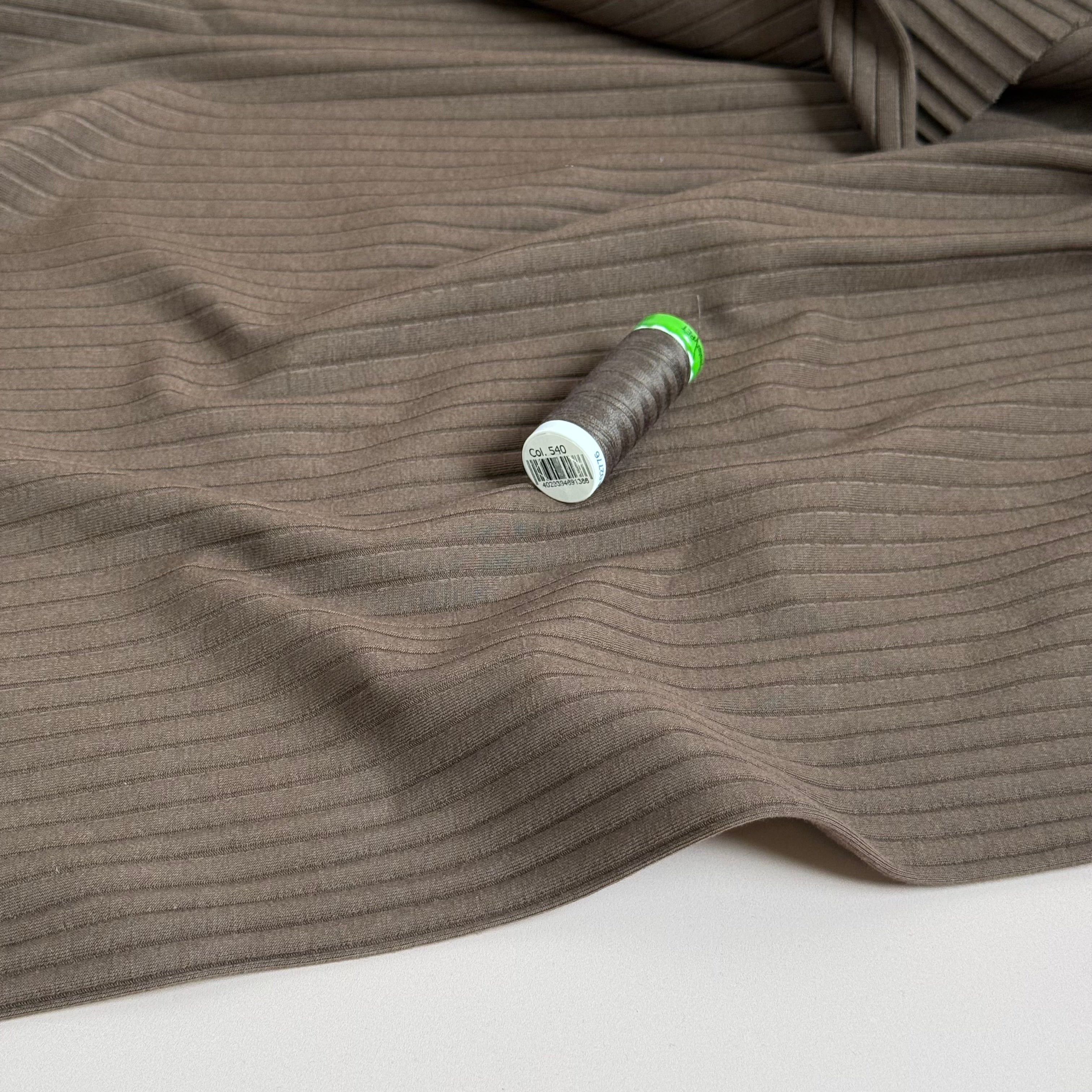 Brown Cotton Ribbed Jersey