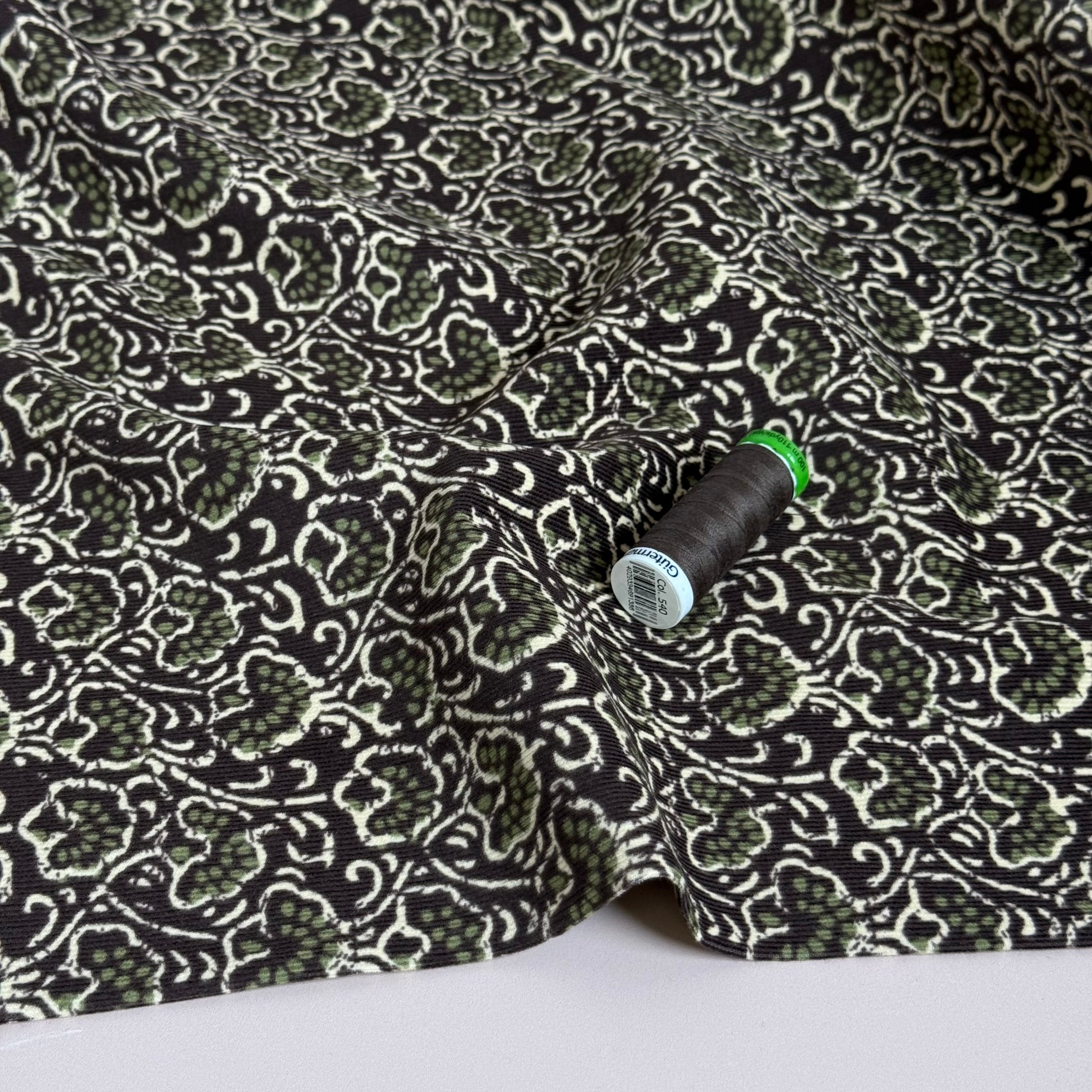 Doodle Trees on Dark Brown Cotton Needlecord