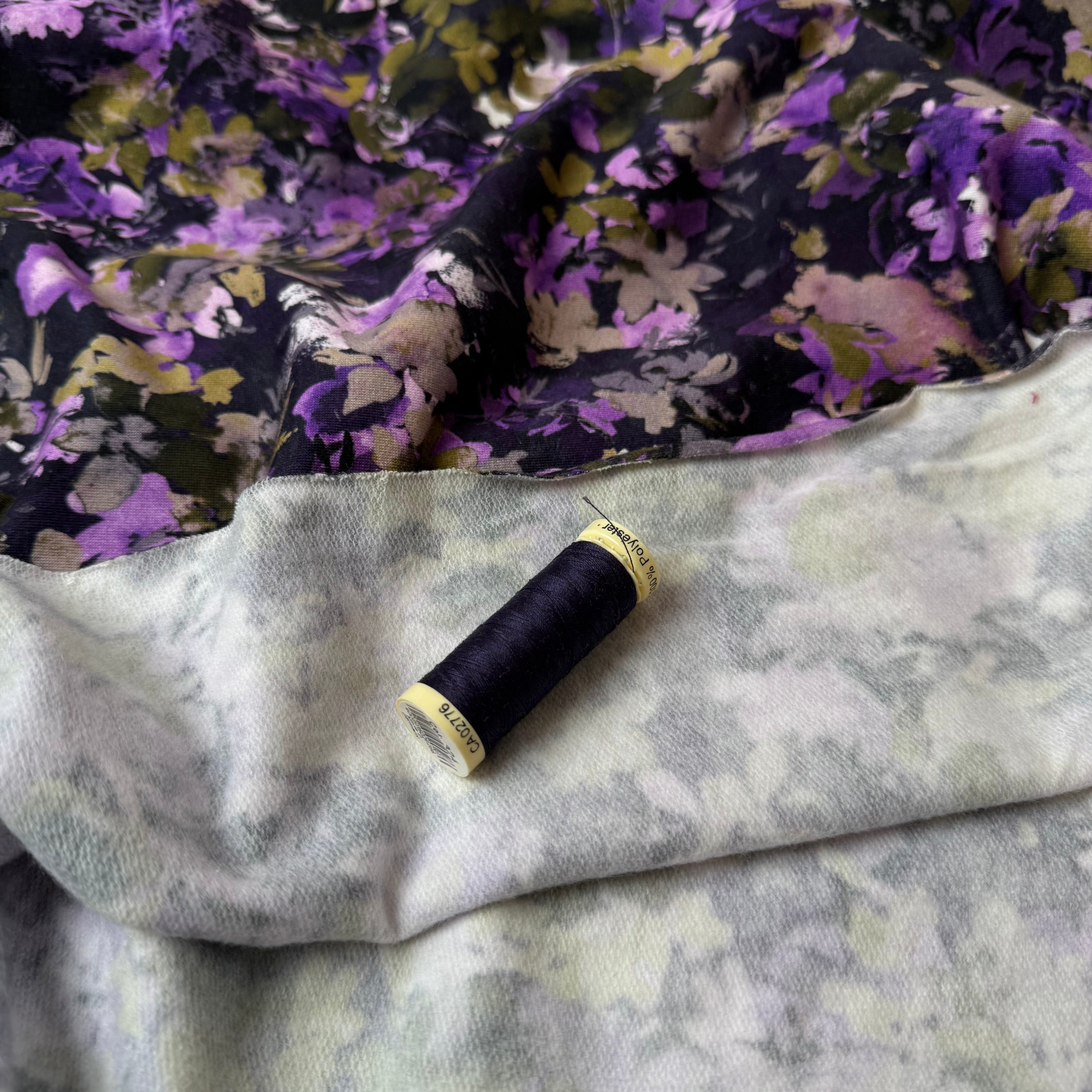 Autumn Flowers Deep Purple Soft Cotton Sweat-shirting Fabric