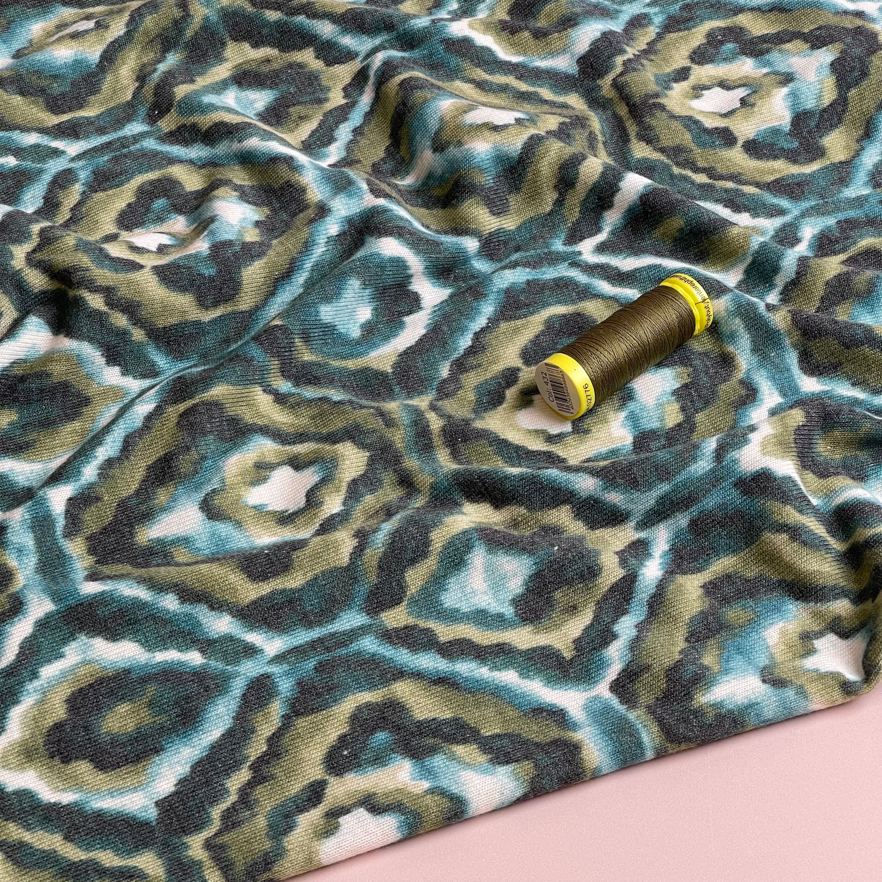 Ethnic Geo Olive Light Viscose Blend Knit