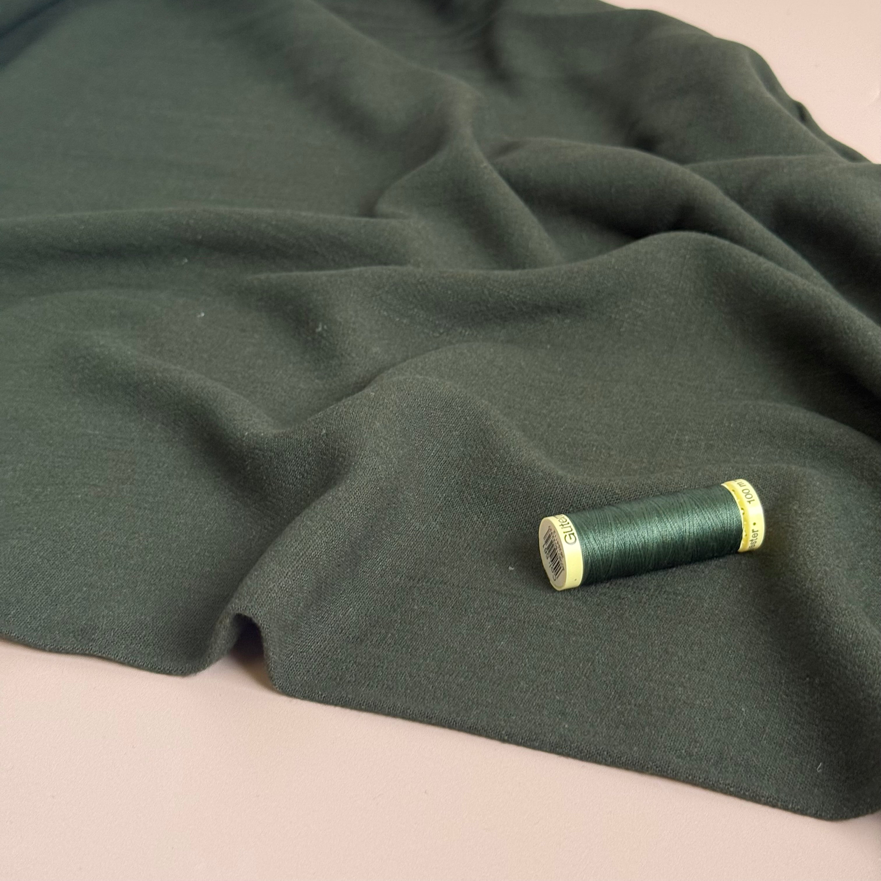 Flow Dark Green Viscose Linen Blend Dress Fabric