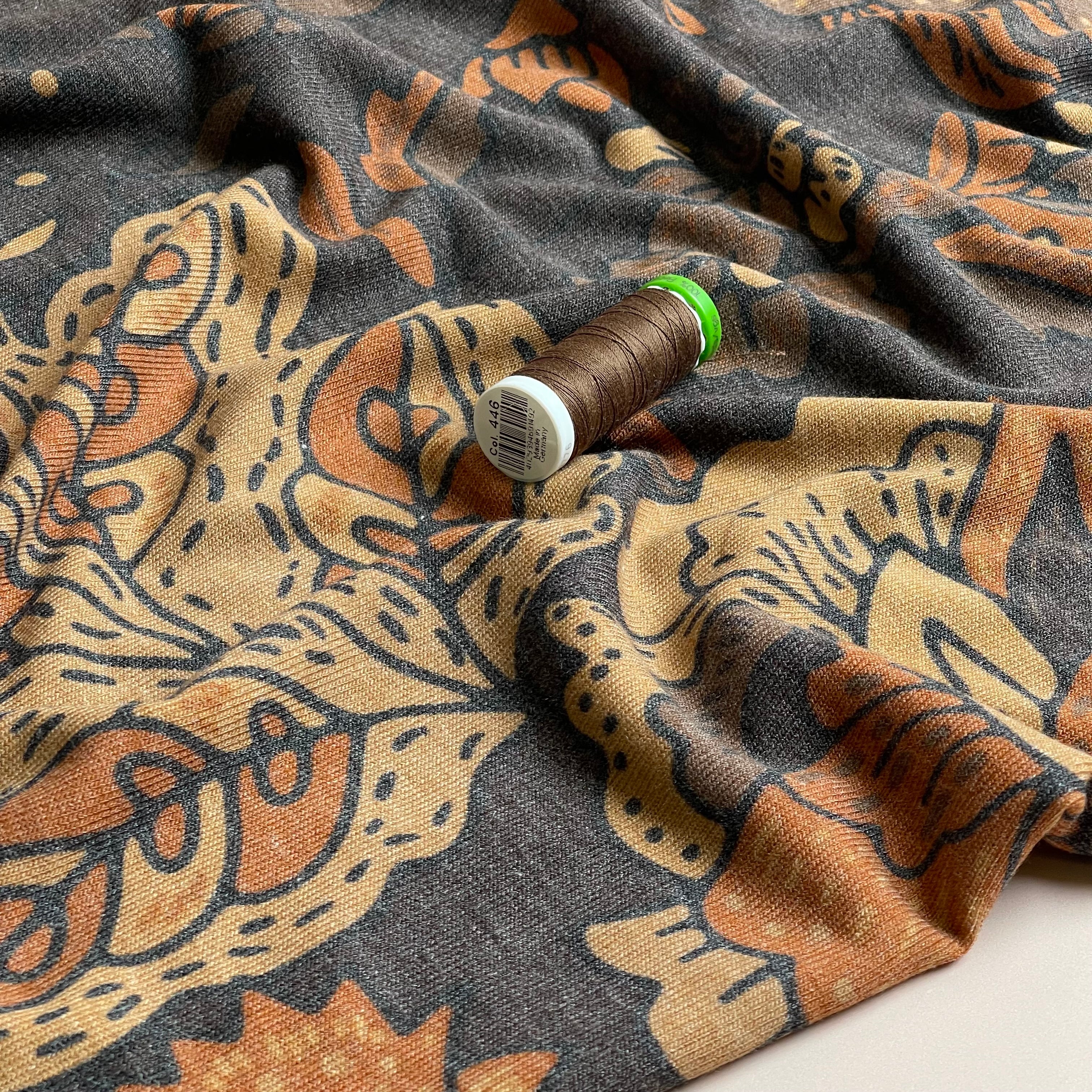 Autumn Flowers Brown Light Viscose Blend Knit