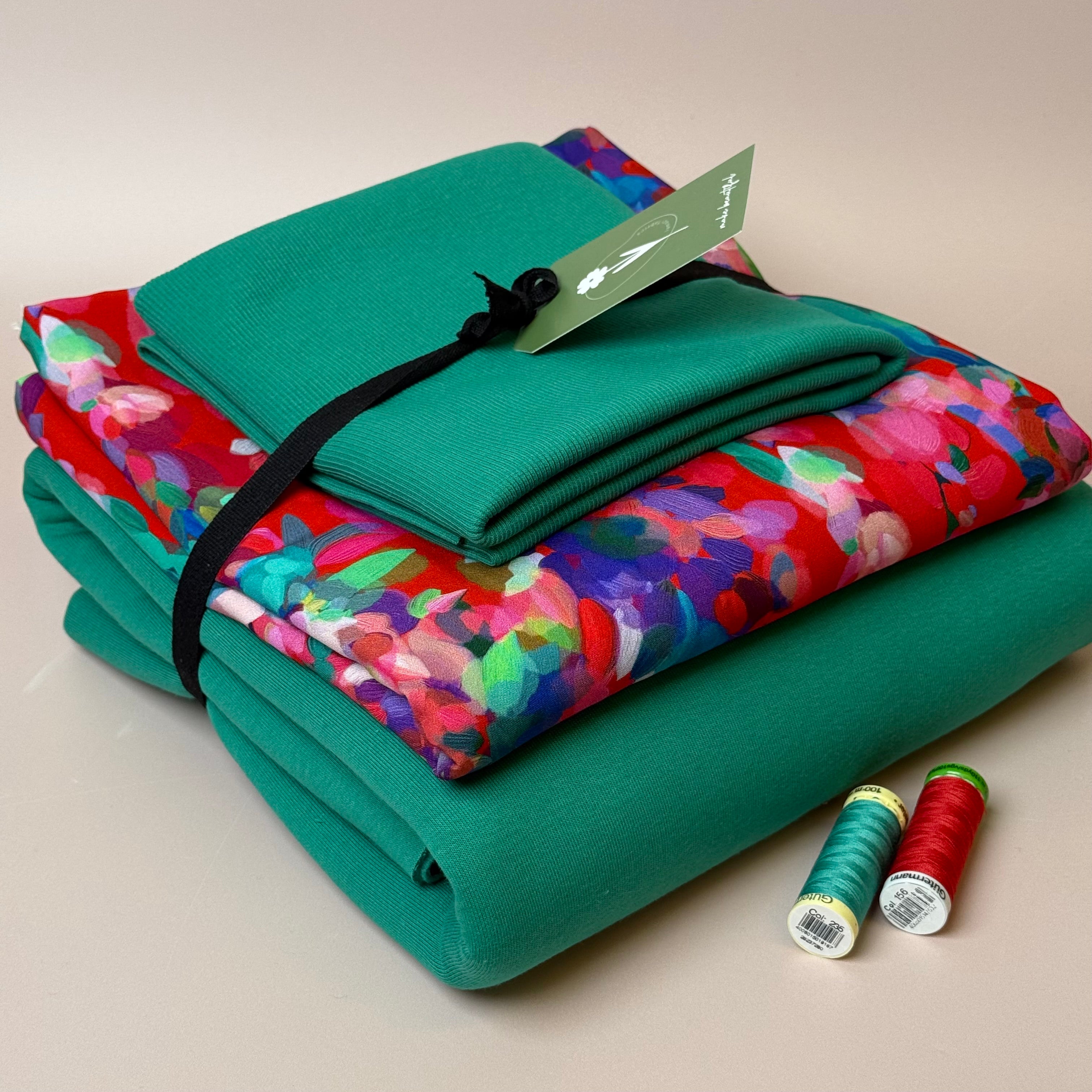 Make an Outfit Colour Bundle - Lupine Petals & Sweatshirting in Jolly Green with Ribbing