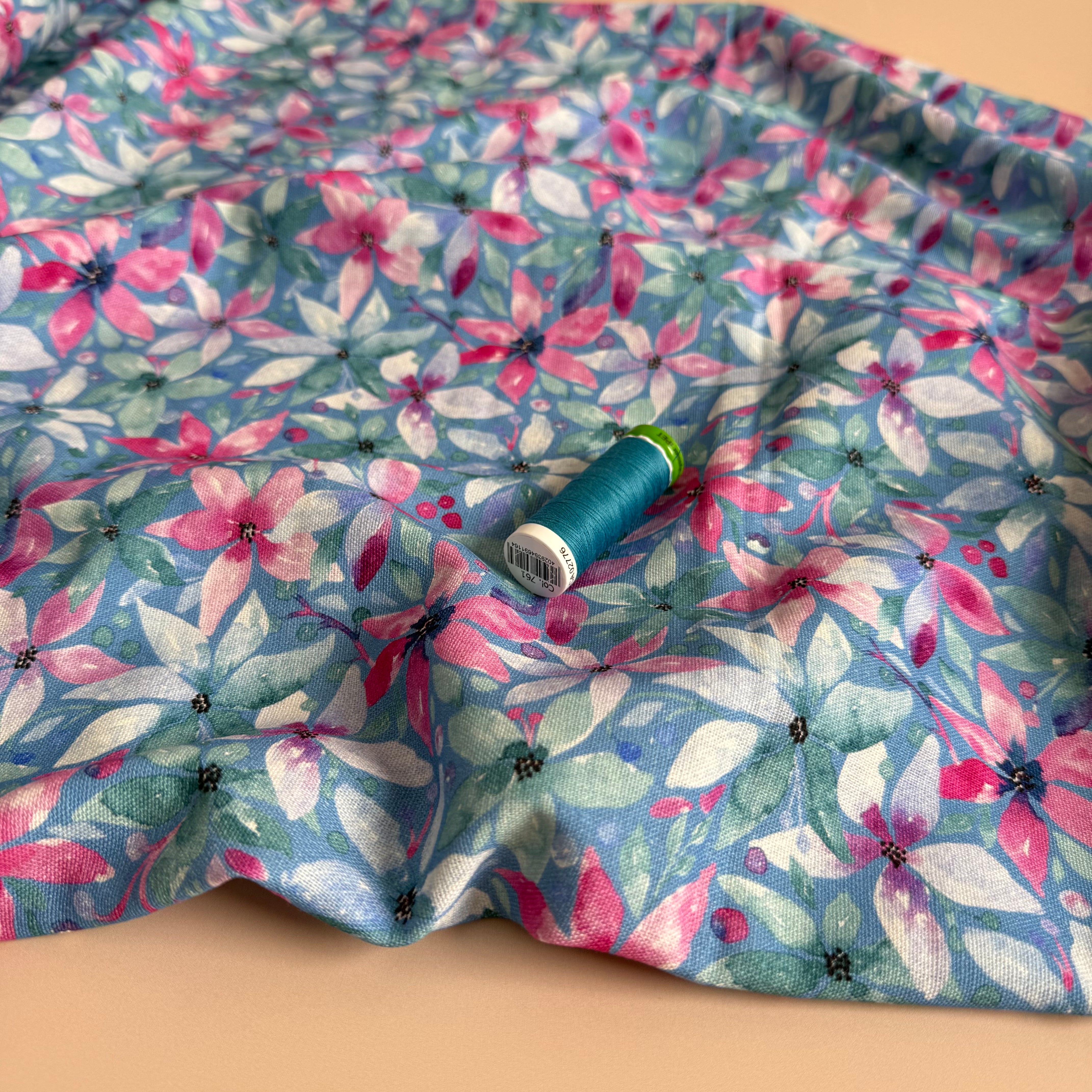 Cosmos Flowers Viscose Linen Fabric