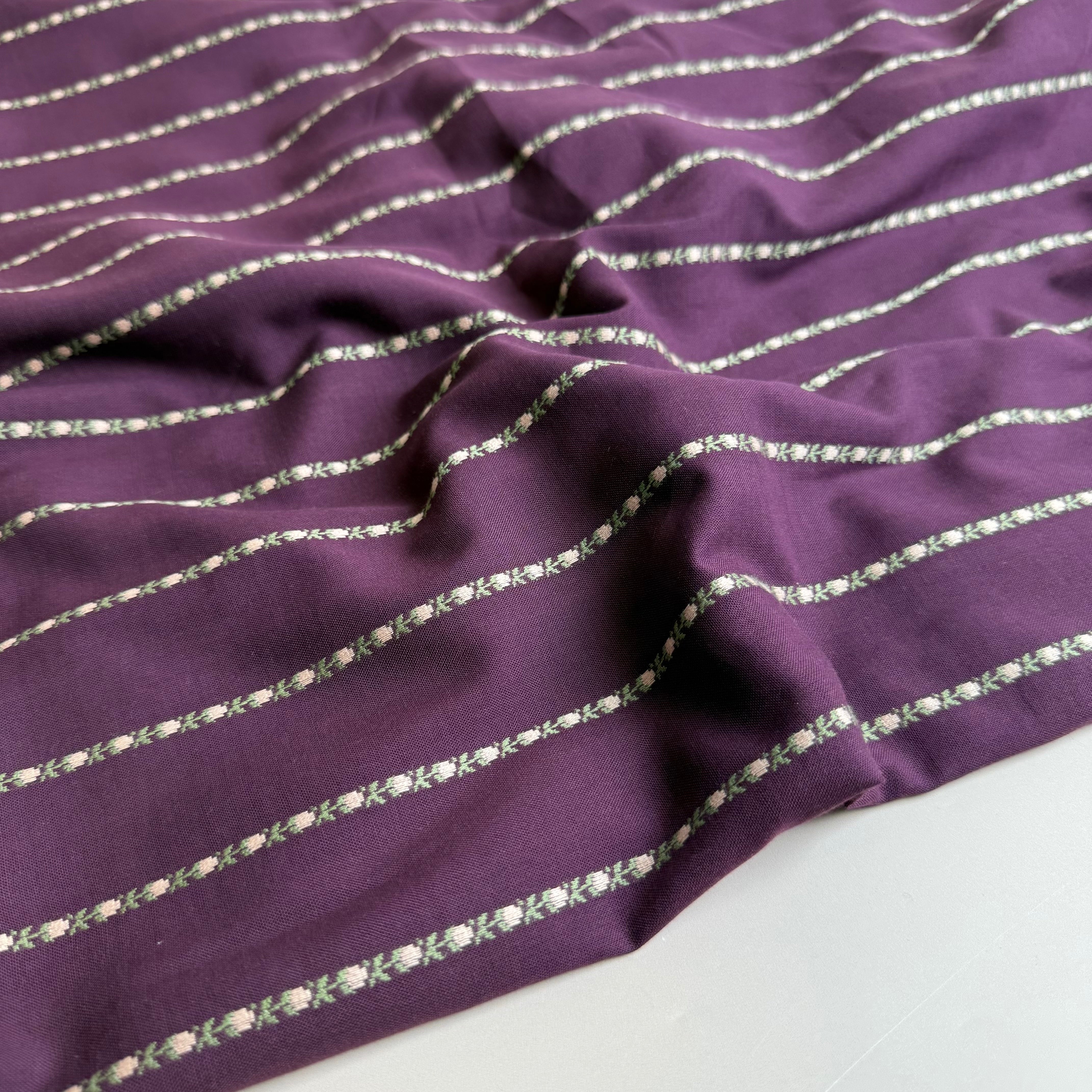 Flowers in Stripes Burgundy Cotton Jacquard Fabric