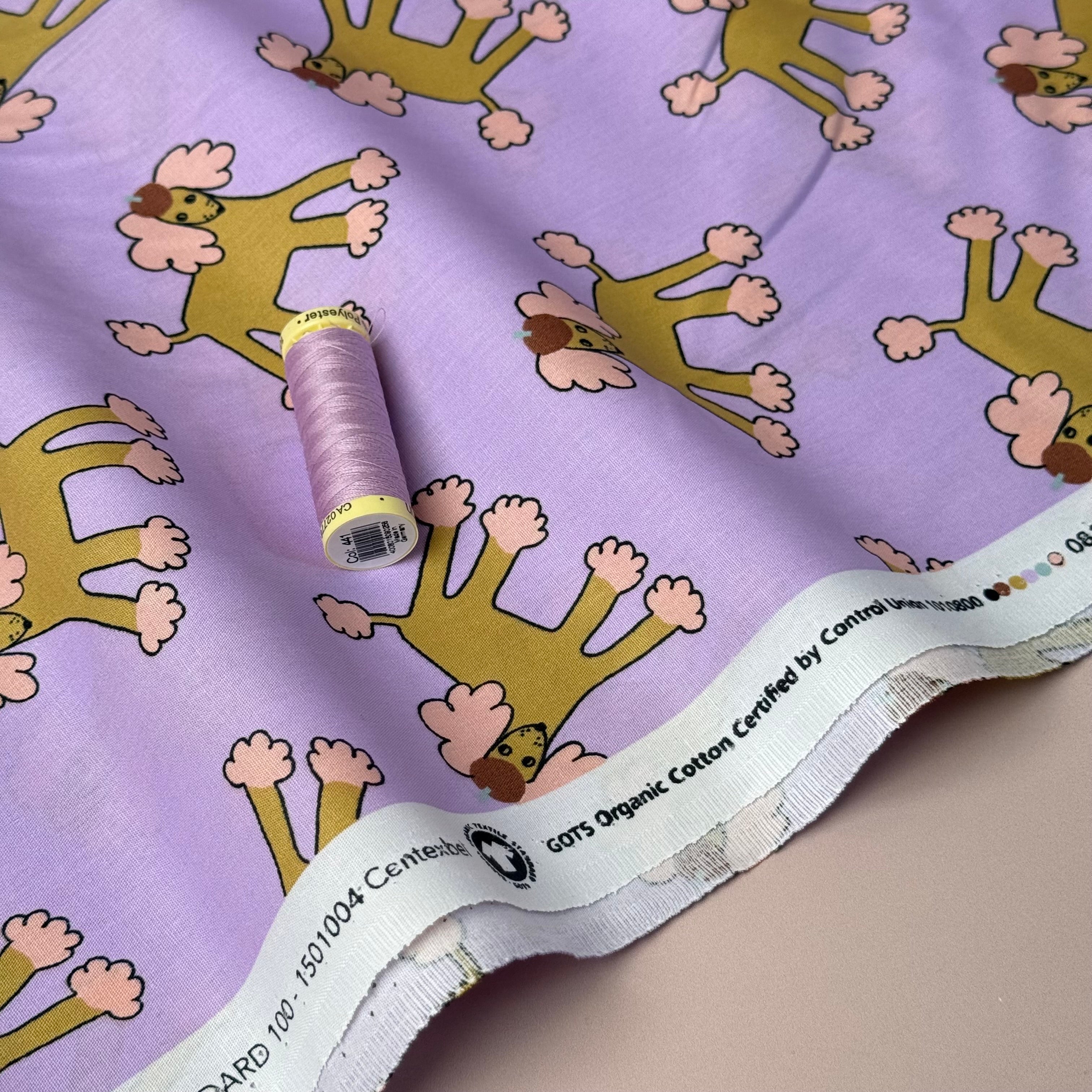 French Poodles Lilac GOTS Organic Natural Cotton
