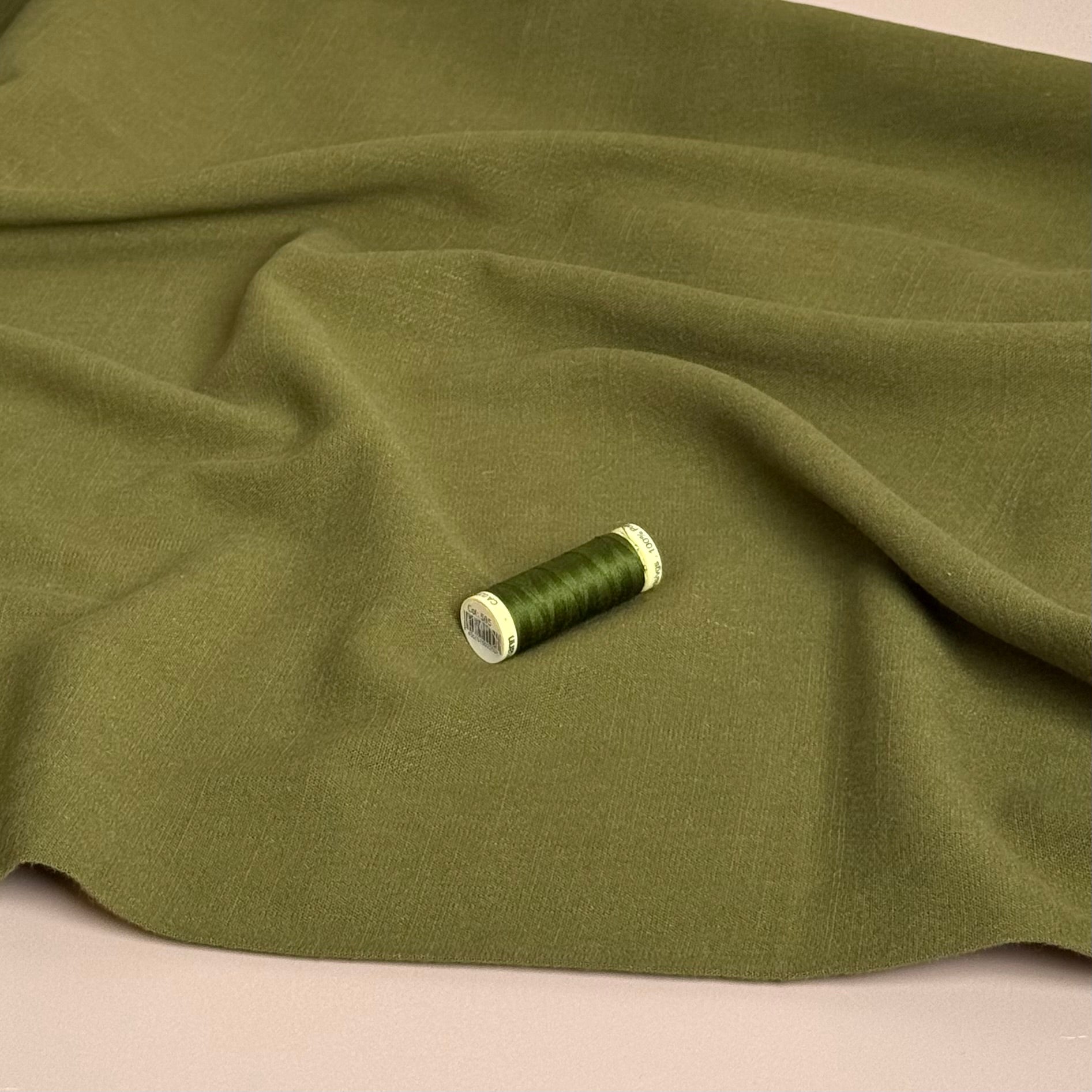 Flow Olive Green Viscose Linen Blend Dress Fabric