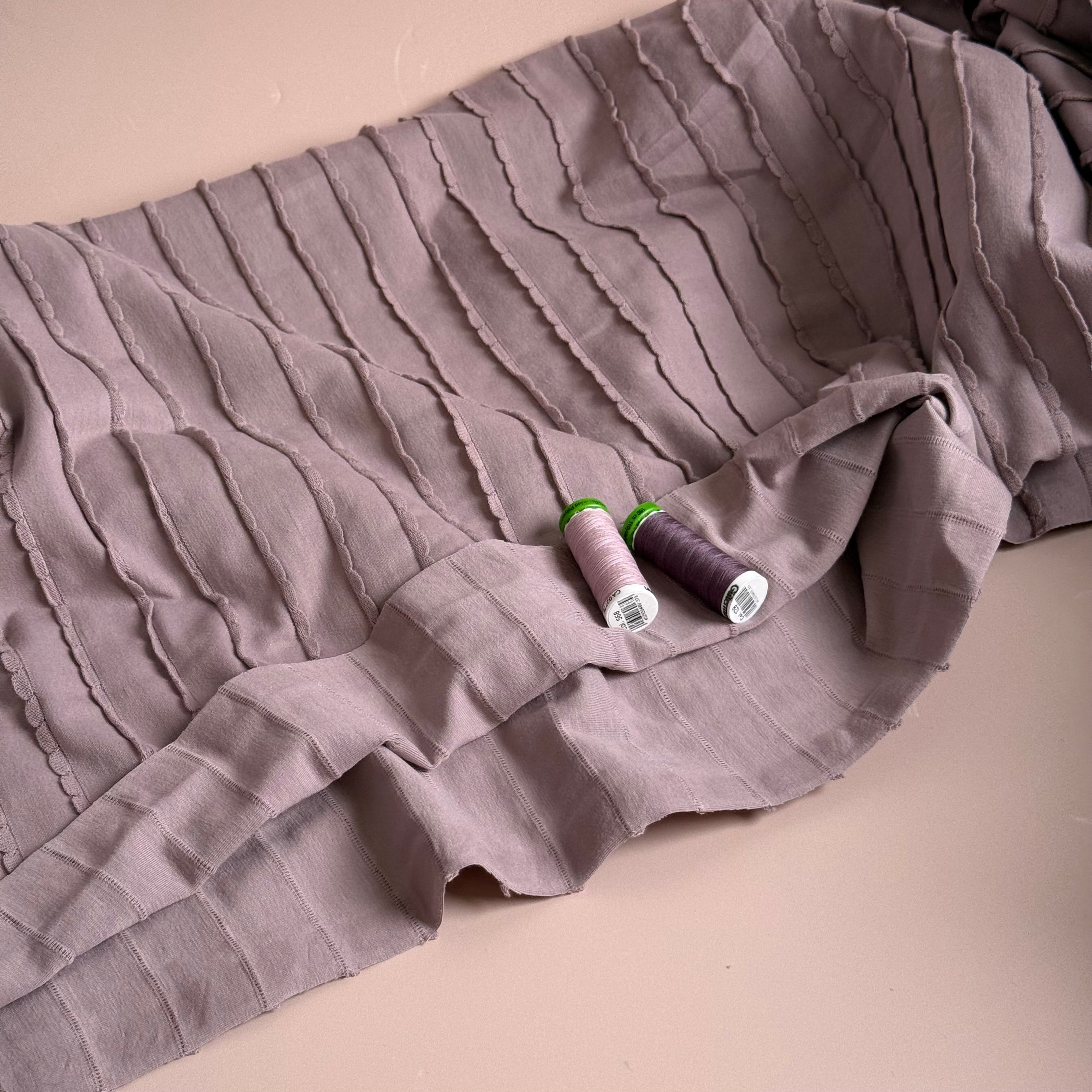 Knitted Frills Mauve Cotton Jersey Fabric