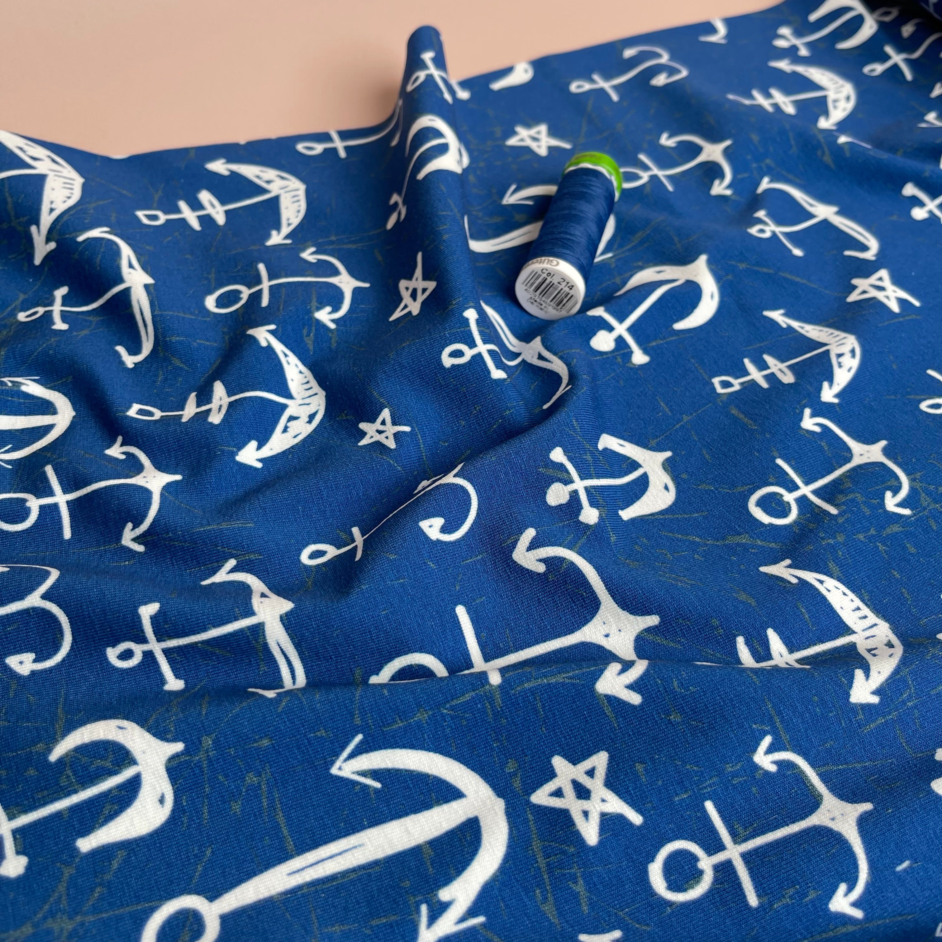 Danish Design - Anchors Blue Cotton Jersey Fabric