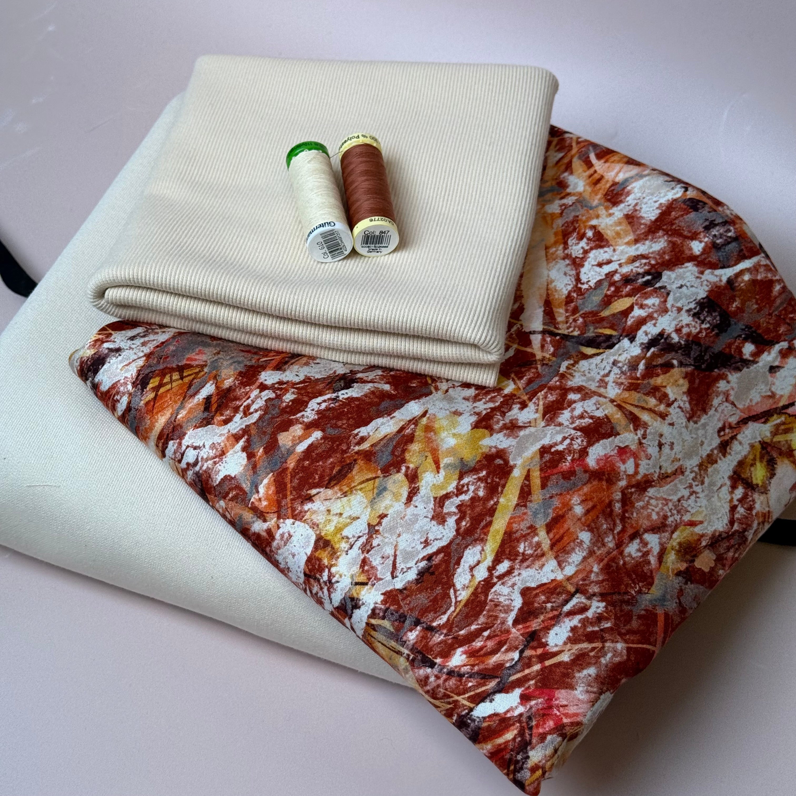 Make an Outfit Colour Bundle - Autumn Foliage & Cotton French Terry in Cream with Ribbing