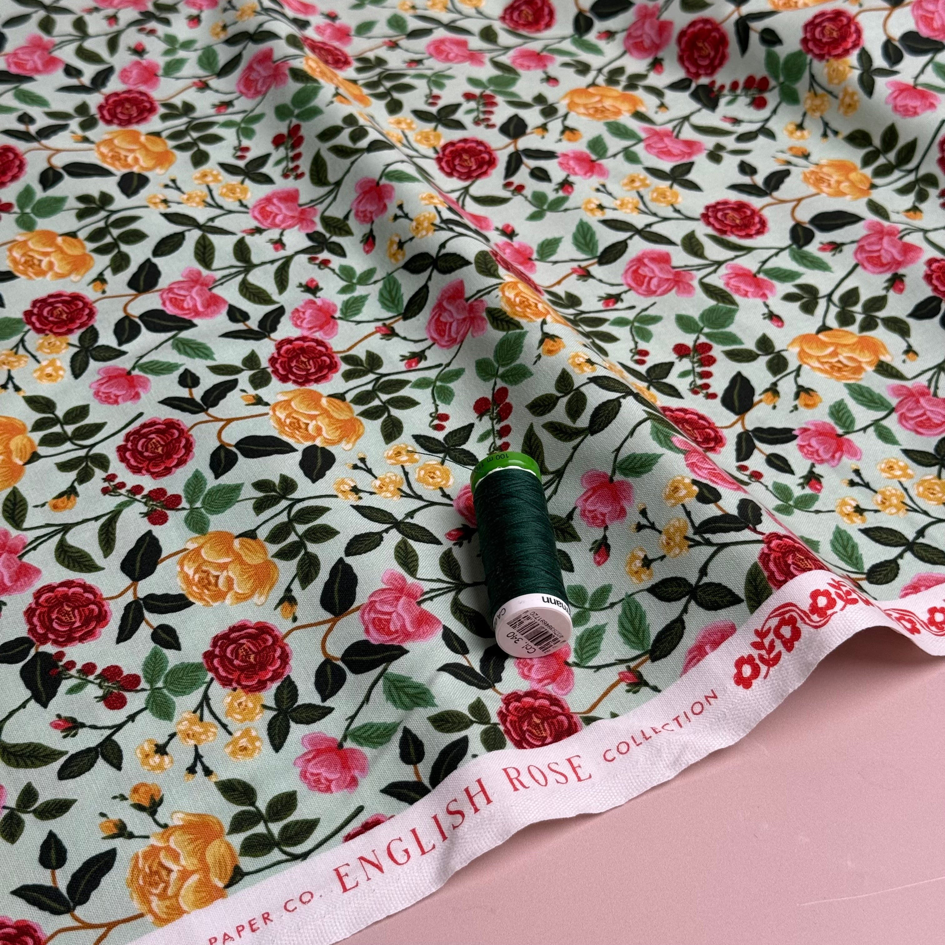 Rifle Paper Co - English Rose in Mint Cotton Fabric