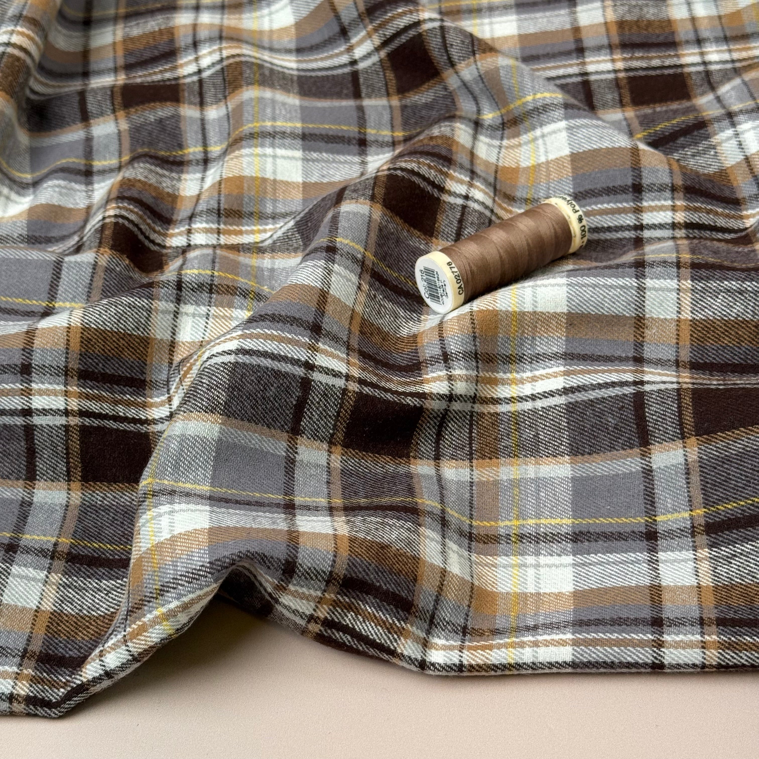 REMNANT 0.4 Metre - Plaid Brown Brushed Cotton Flannel