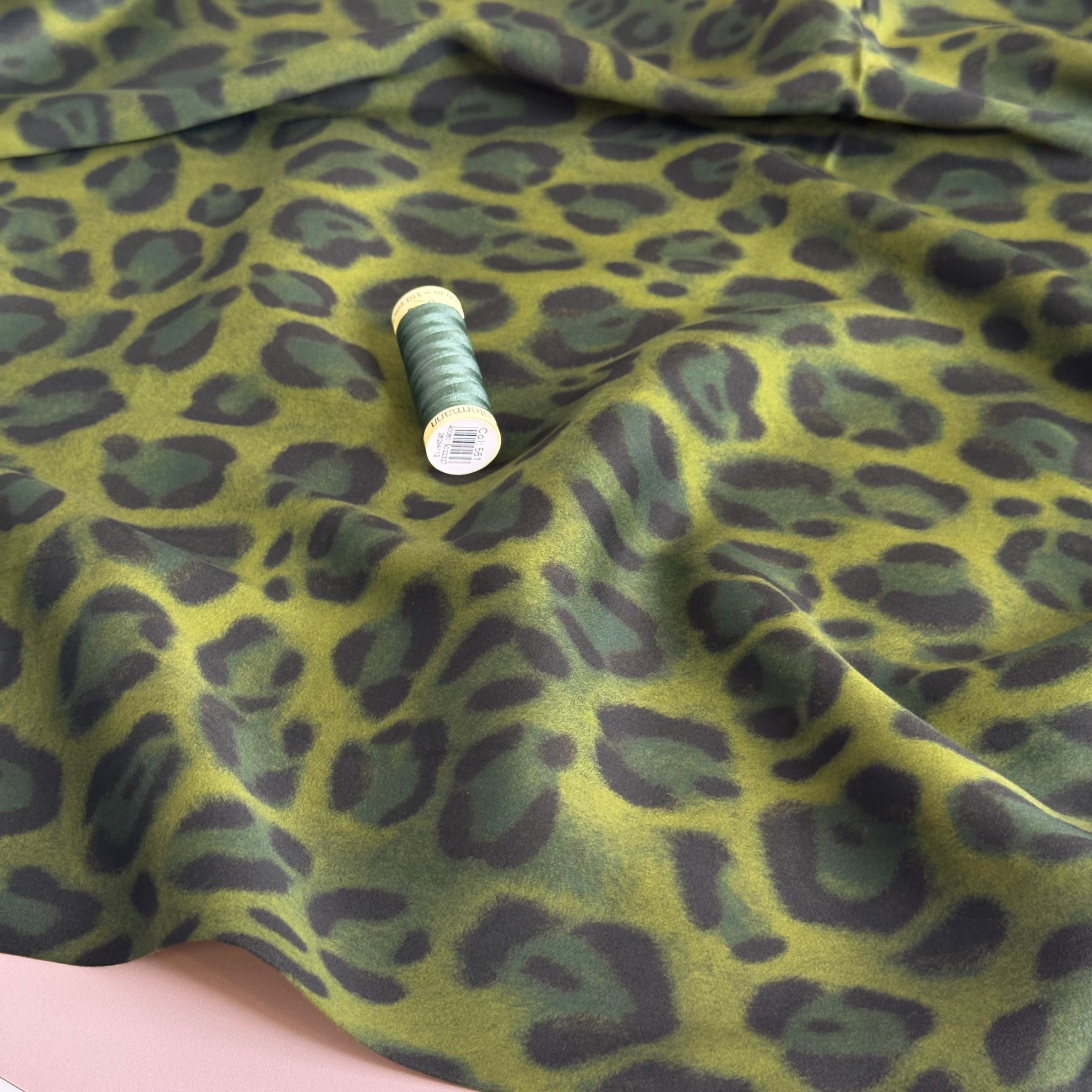 Animal Print Green Viscose Sateen Fabric