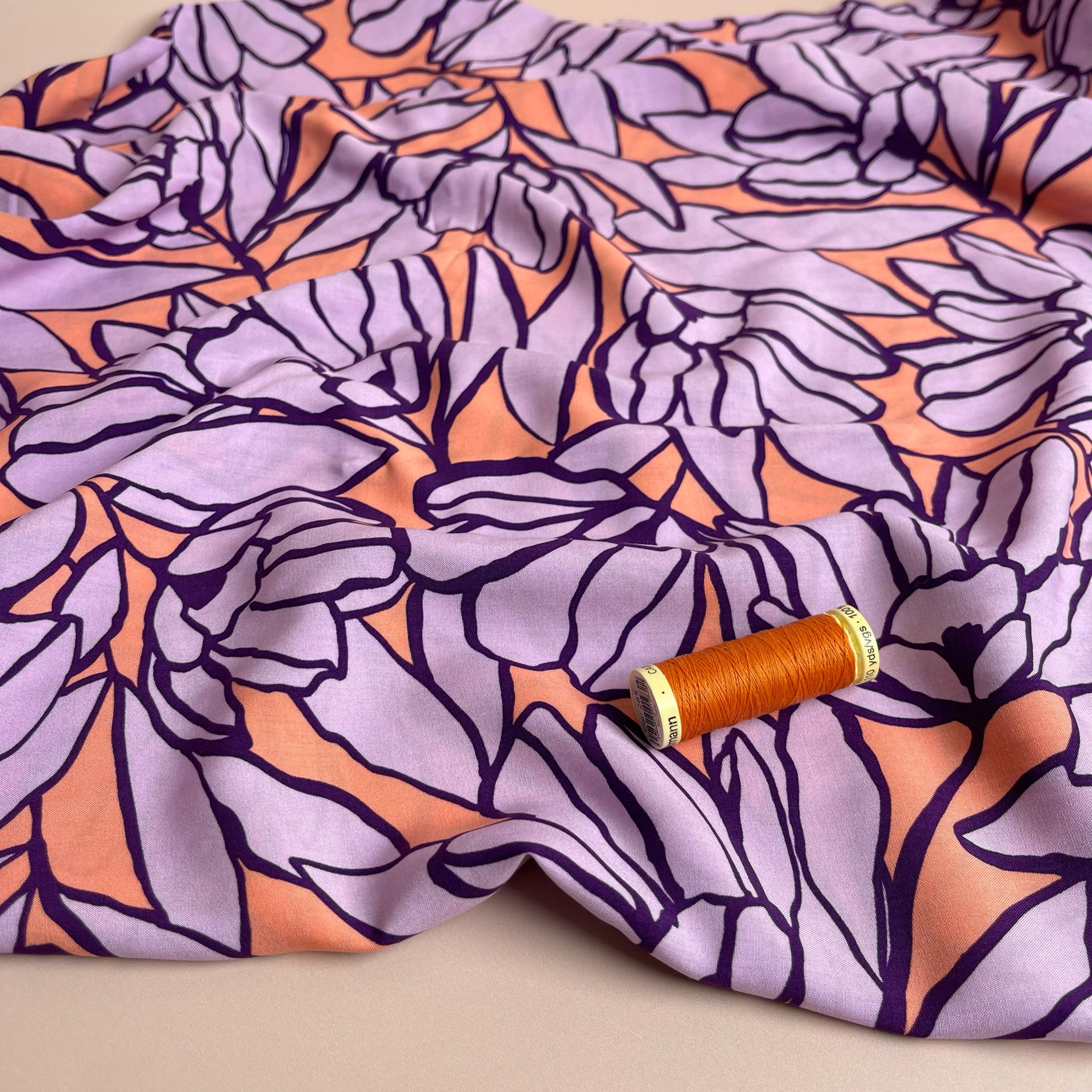 Nerida Hansen - Inked Bouquet Peach and Lilac Viscose with LENZING™ ECOVERO™ fibres