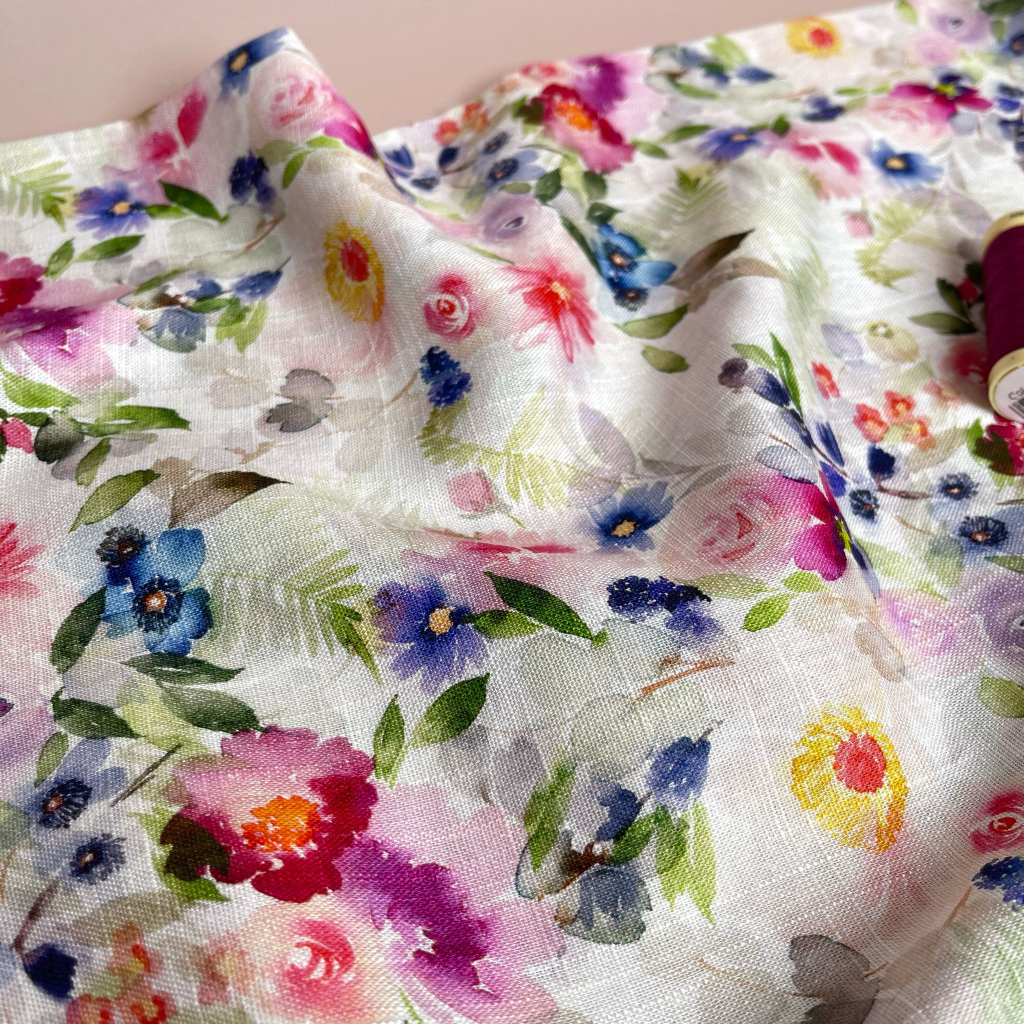 Spring Watercolour Florals Viscose Linen Fabric