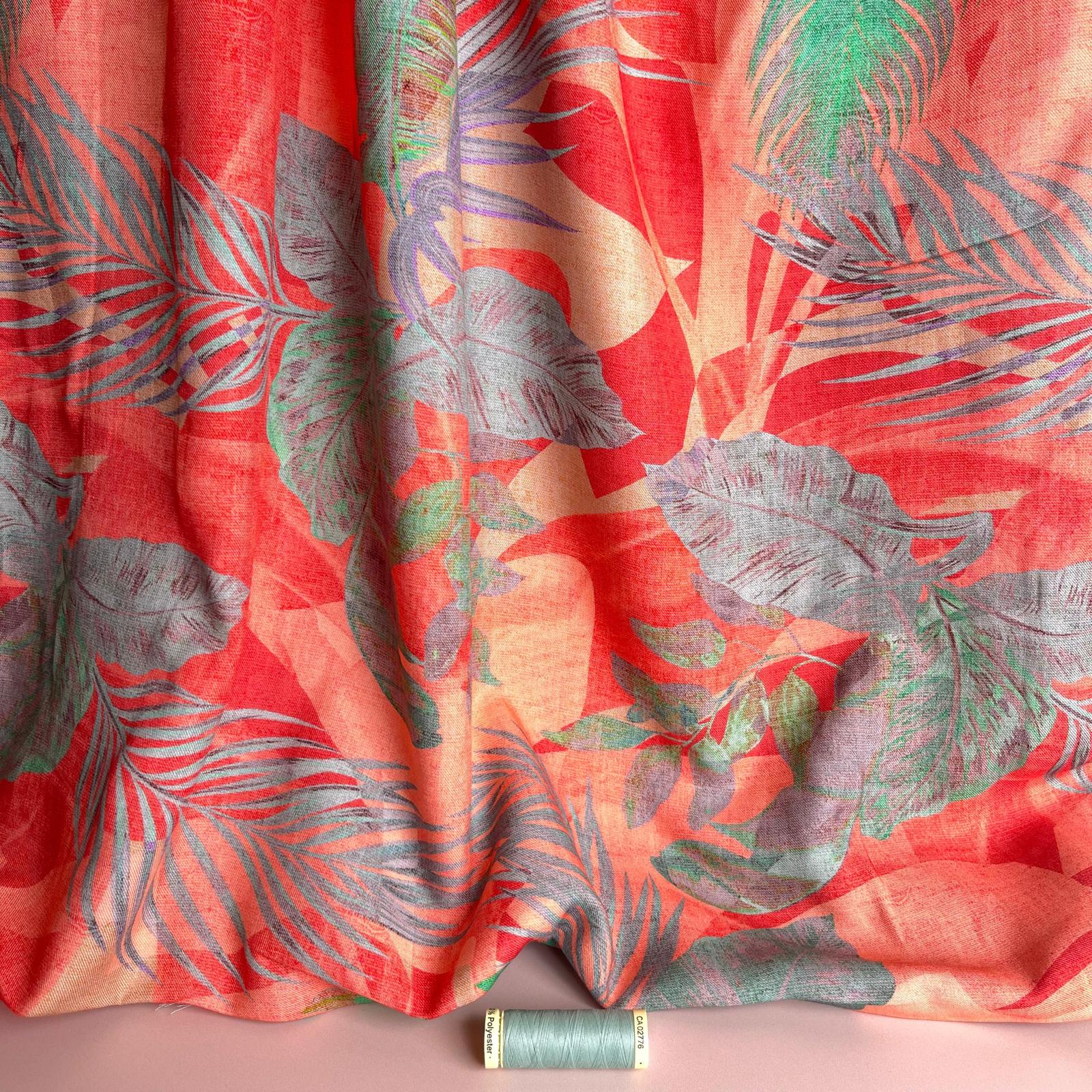 Sunset Foliage Rayon Viscose Twill Fabric