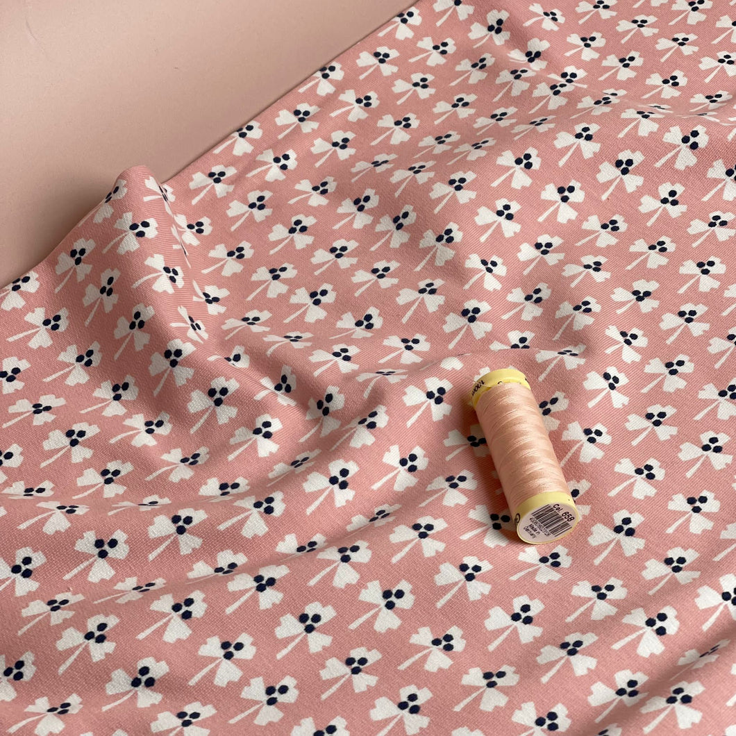 REMNANT 1.8 Metres - Monochrome Clovers on Pale Pink Cotton French Terry