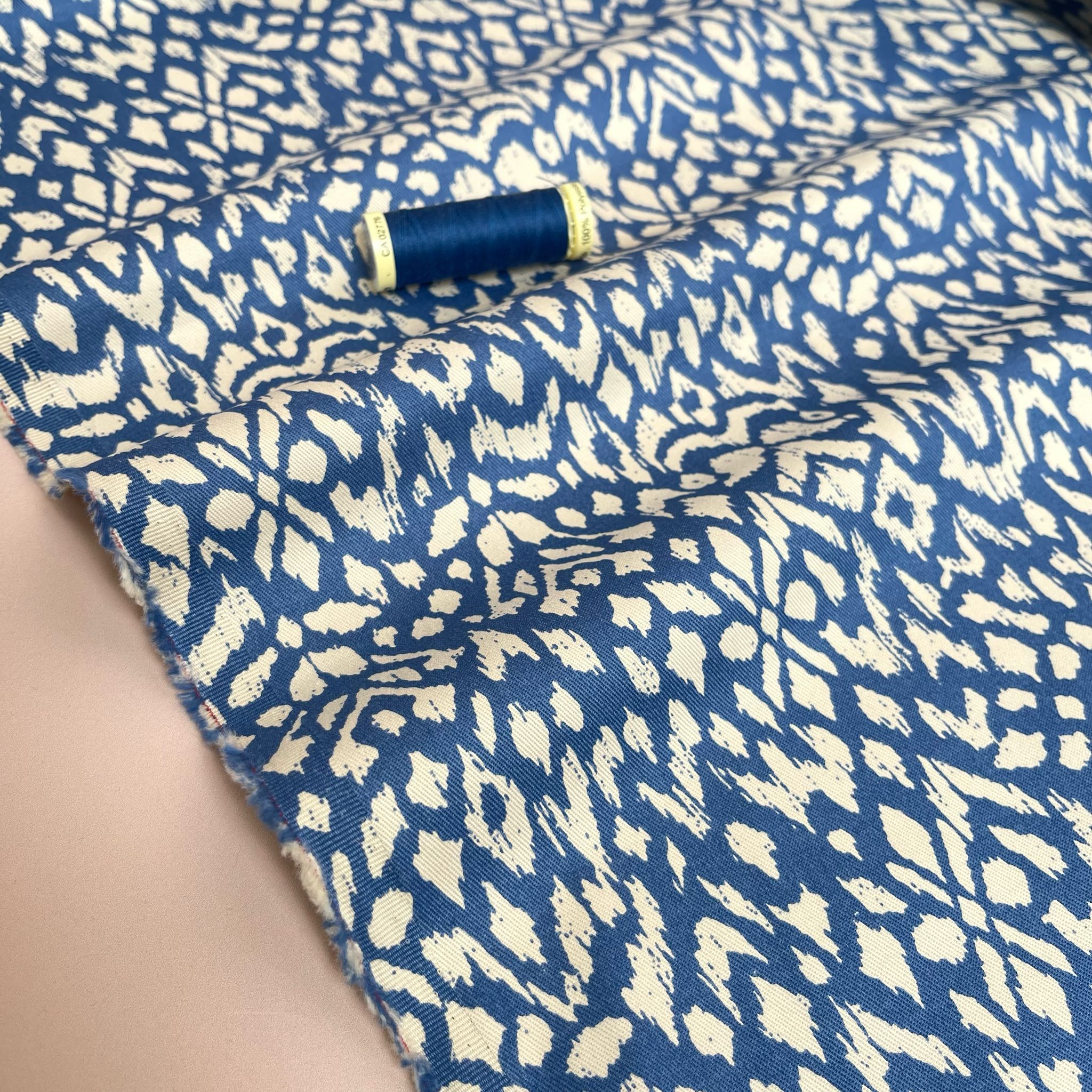 Boho Blue Stretch Cotton Twill Fabric