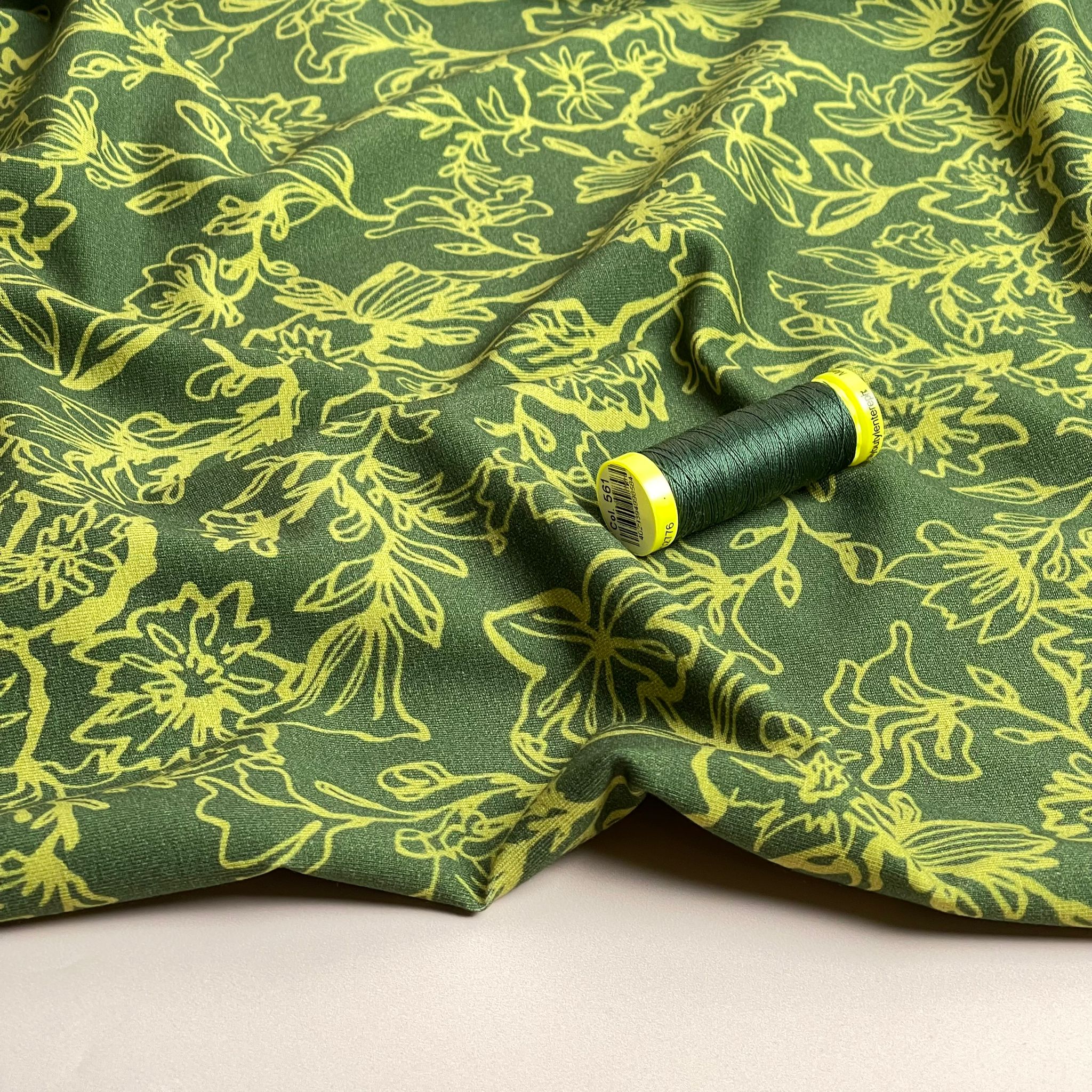 Danish Design - Lime Flowers on Green Cotton Jersey Fabric